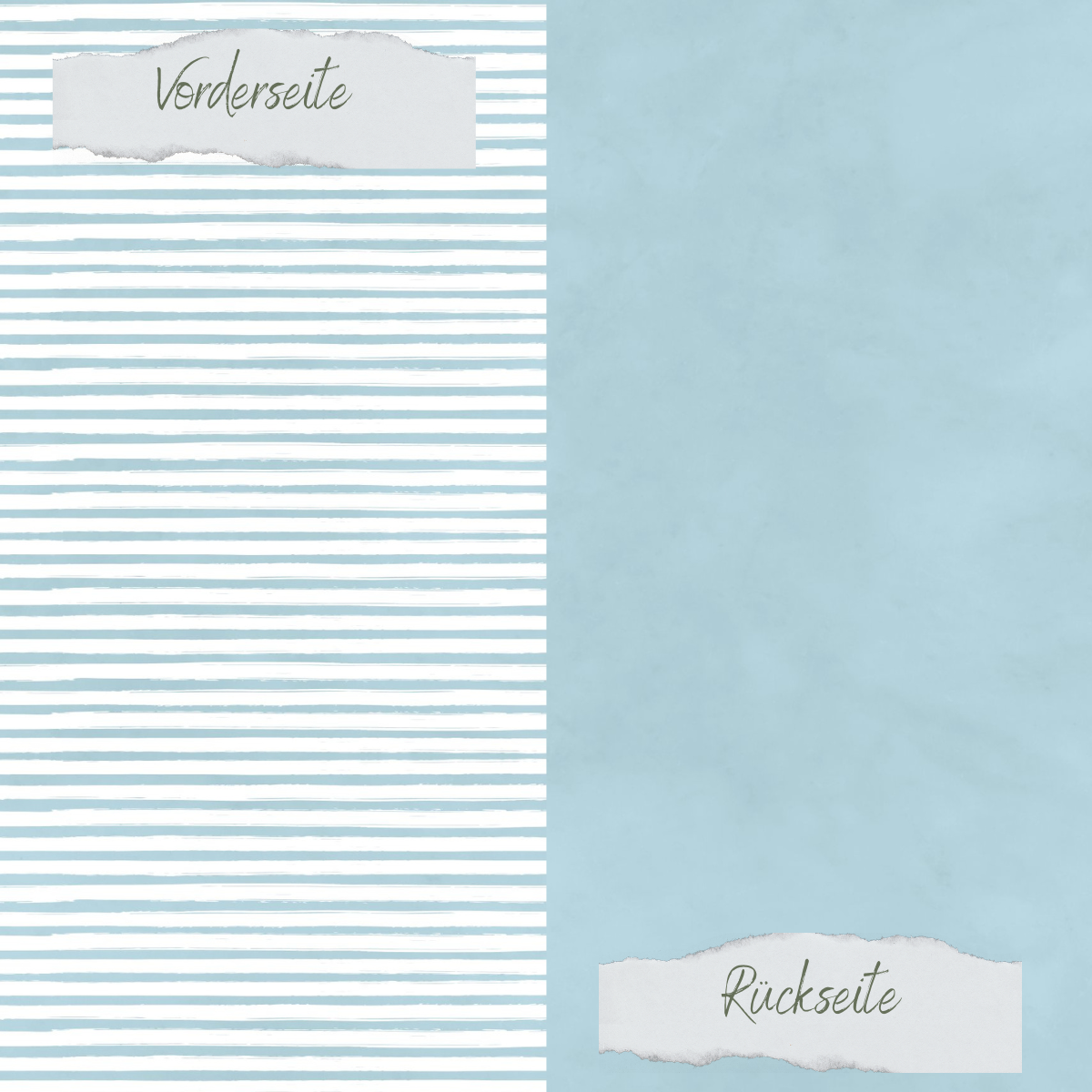 Designpapier - Basic - Vintage Hellblau - Streifen + Uni - Doppelseitig bedruckt