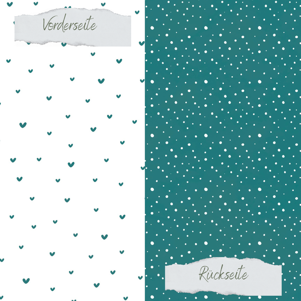 Designpapier - Basic - Smaragd - Doodle Herzen + Sprenkel - Doppelseitig bedruckt  