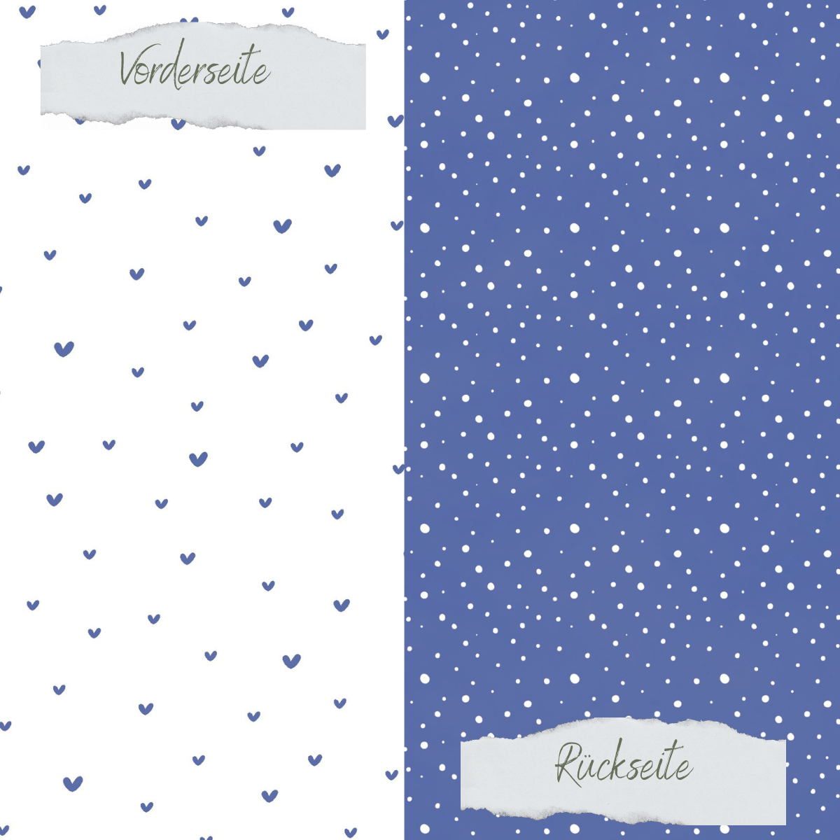 Designpapier - Basic - Jeansblau - Doodle Herzen + Sprenkel - Doppelseitig bedruckt 