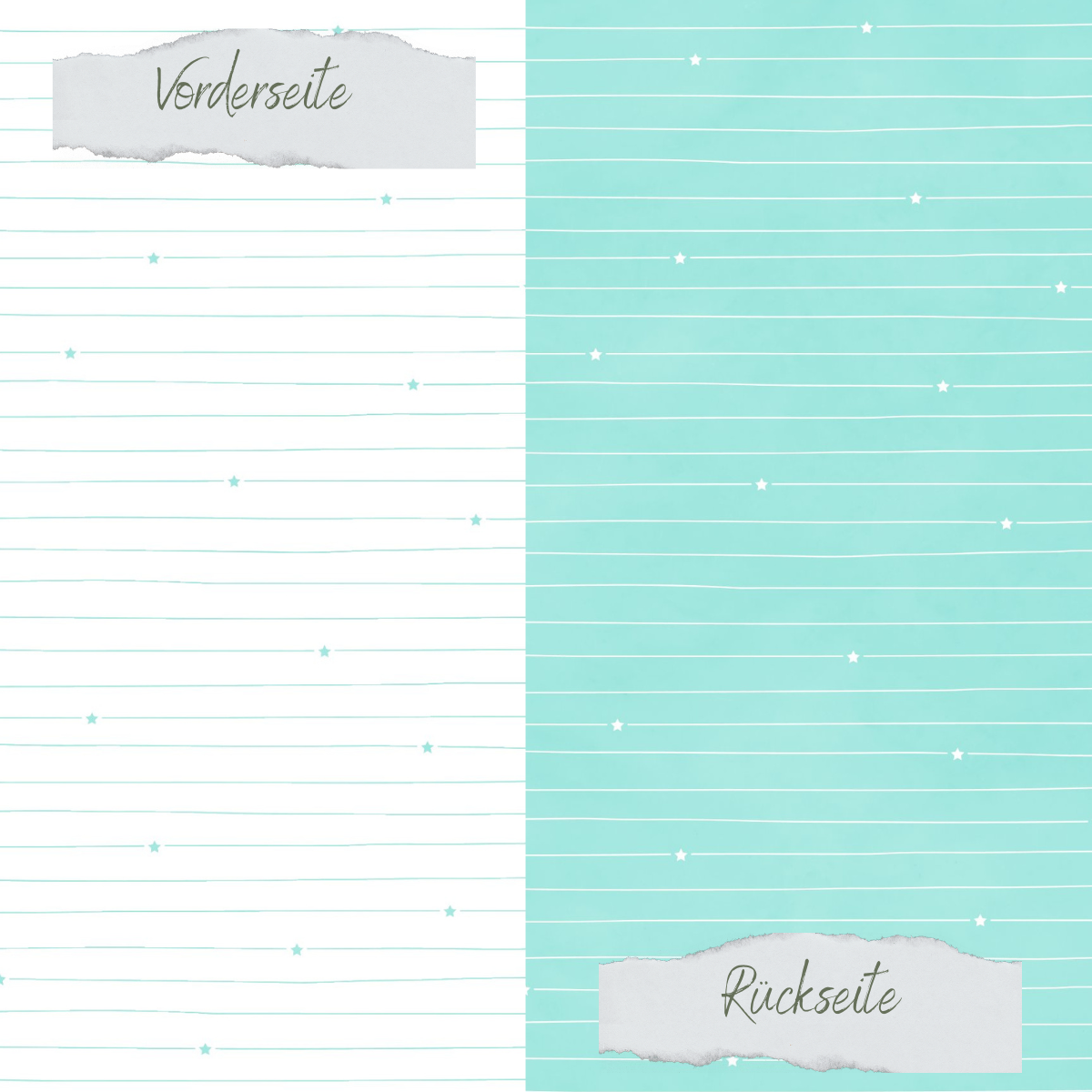 Designpapier - Basic - Sommerjade - Doodle Linien mit Sternchen - Doppelseitig bedruckt