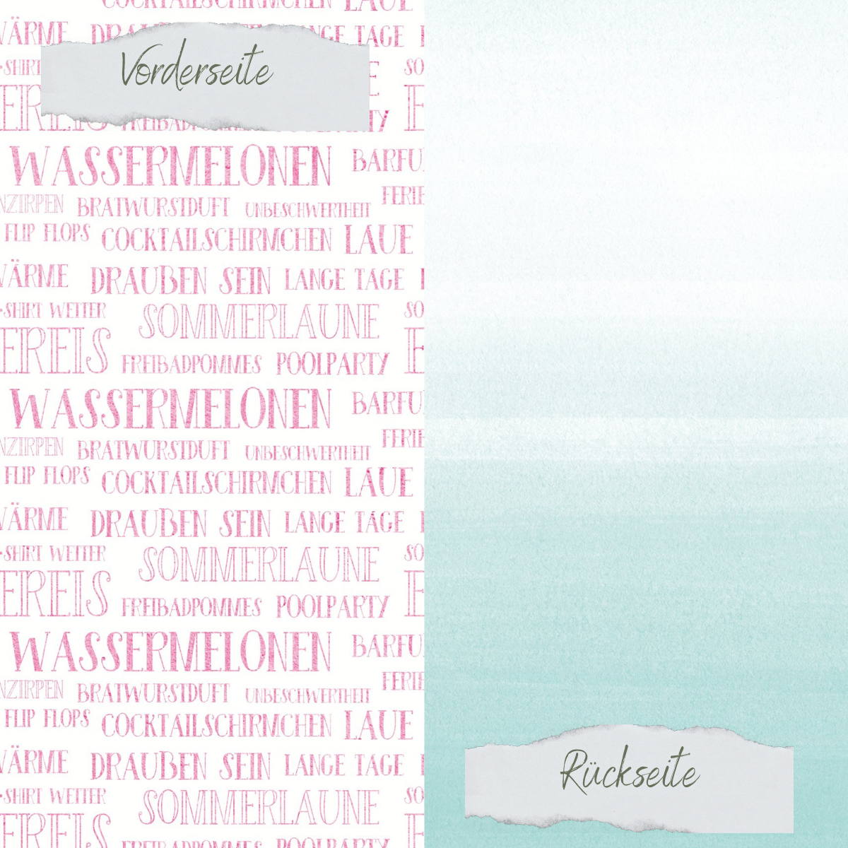 Papel de diseño - Scrapliebe - Sweet Summer - Palabras de verano en tonos claros - Impreso por ambas caras