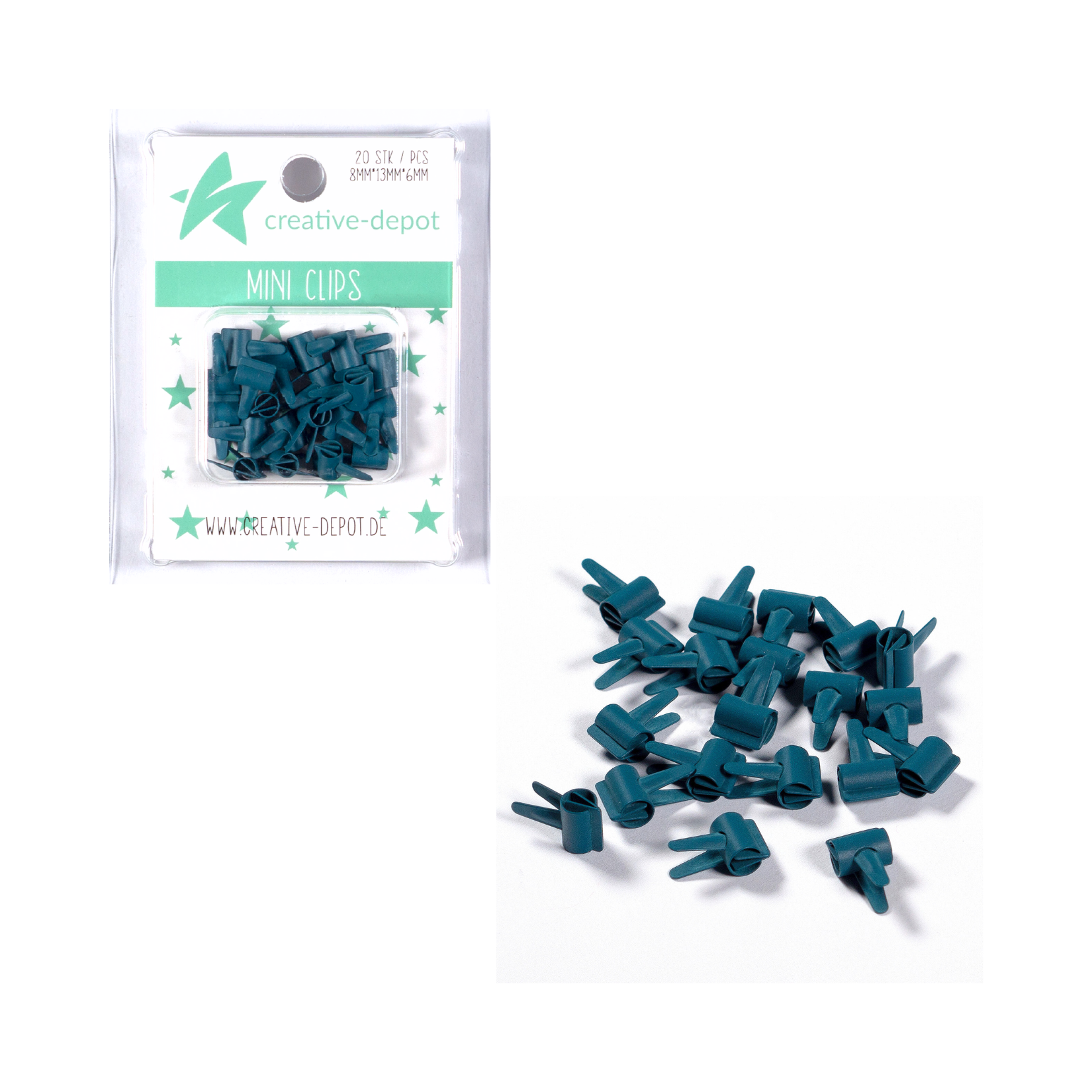 Mini Clip - Pfauenblau - Matt - 20 Stück 