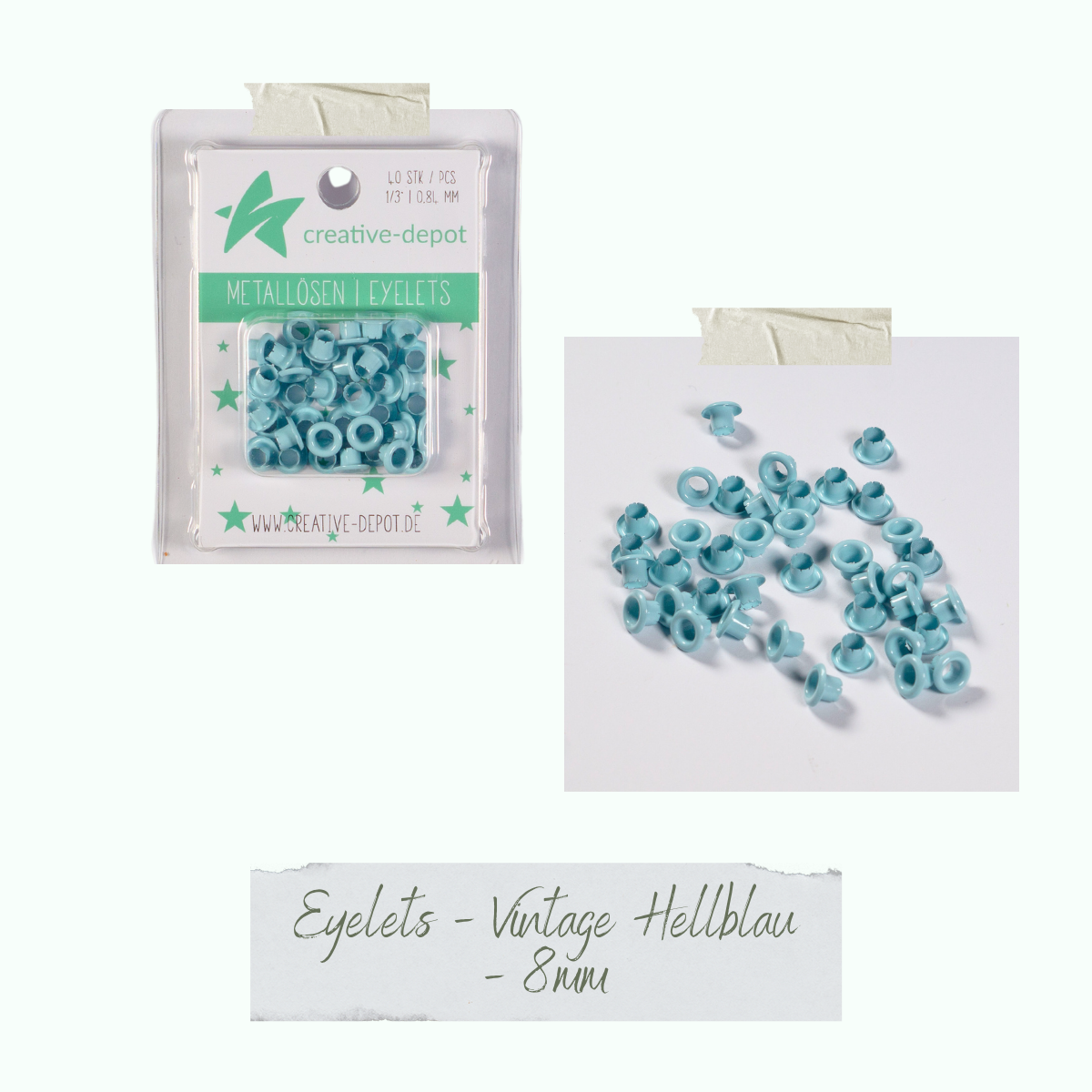 CD-EY-090_Eyelets-Vintage-Hellblau-8mm Eyelets - Vintage Hellblau - 8 mm