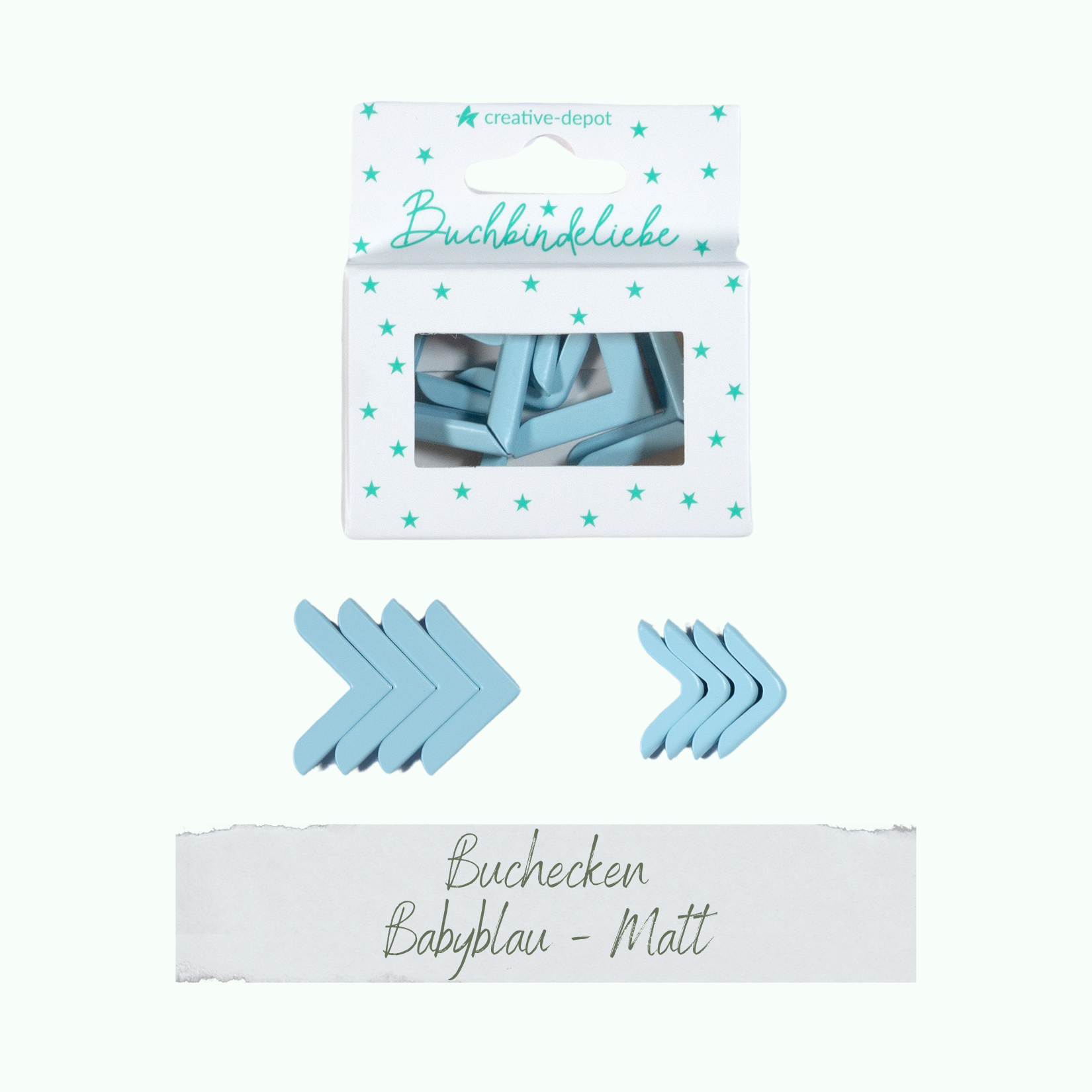 Buchecken - Baby Blau - Matt - Buchbindeliebe - 8 Stück Buchecken - Baby Blau - Matt - Buchbindeliebe - 8 Stück