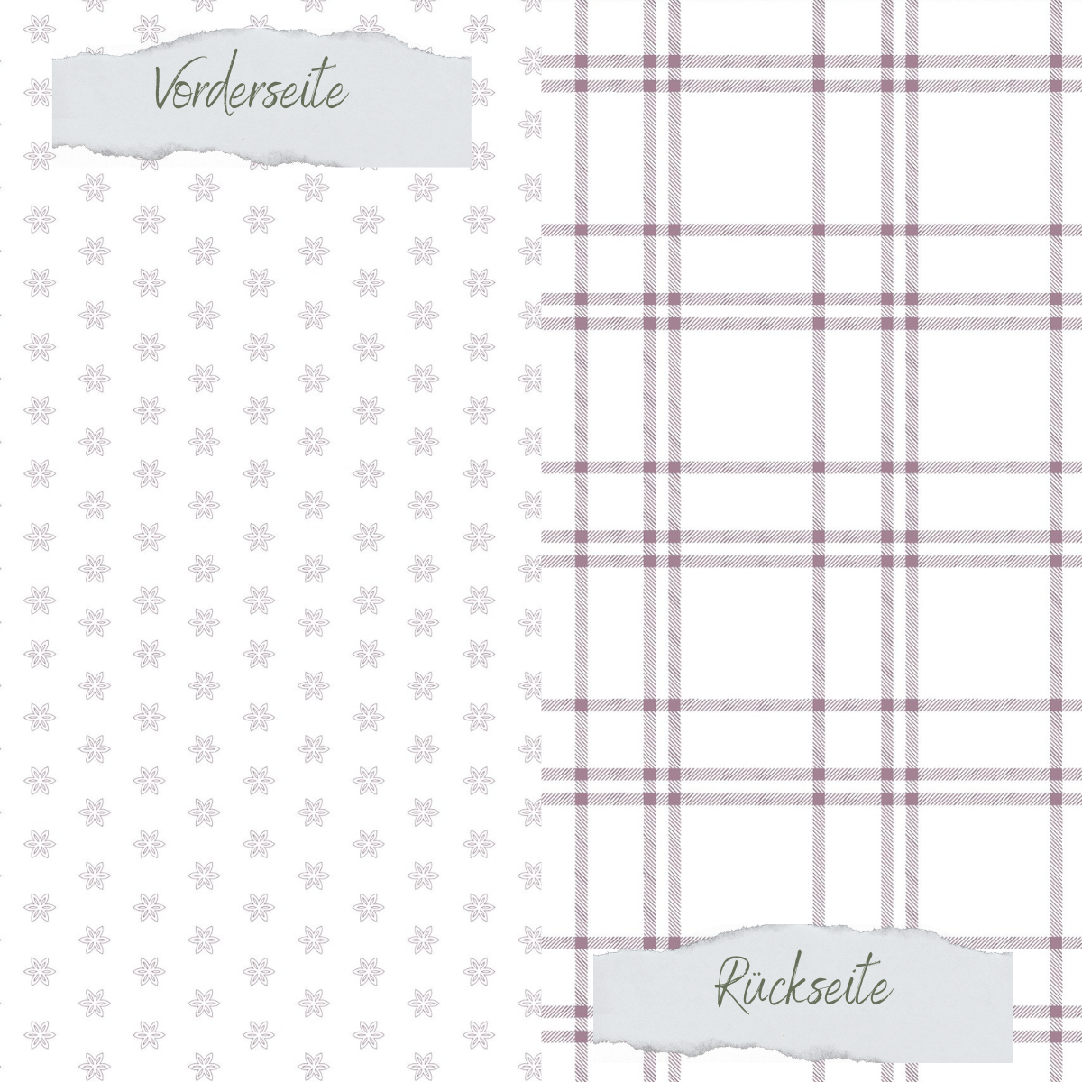 Designpapier - Basic - Malve - Blumen + Karomuster - Doppelseitig bedruckt