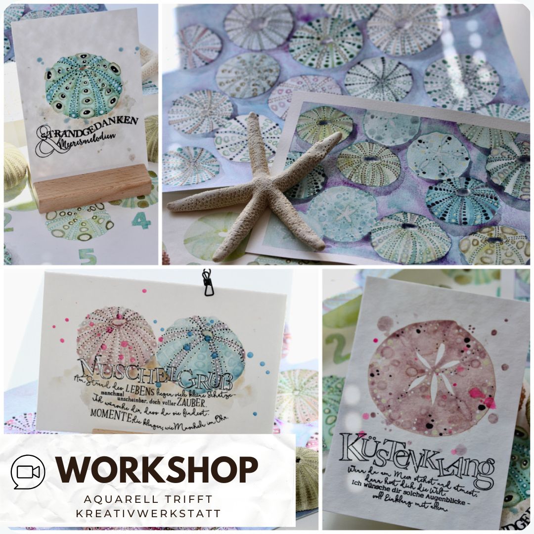 Zoom Workshop Aquarell trifft Kreativwerkstatt - Seeigel - 24.06.2026