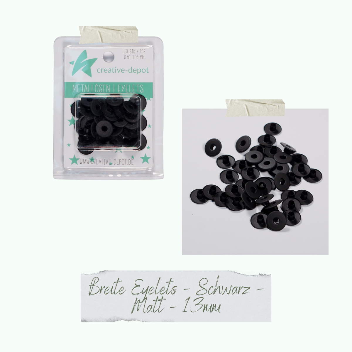 CD-EY-042_Breite-Eyelets-Schwarz-Matt-13mm Breite Eyelets - Schwarz - Matt - 13 mm