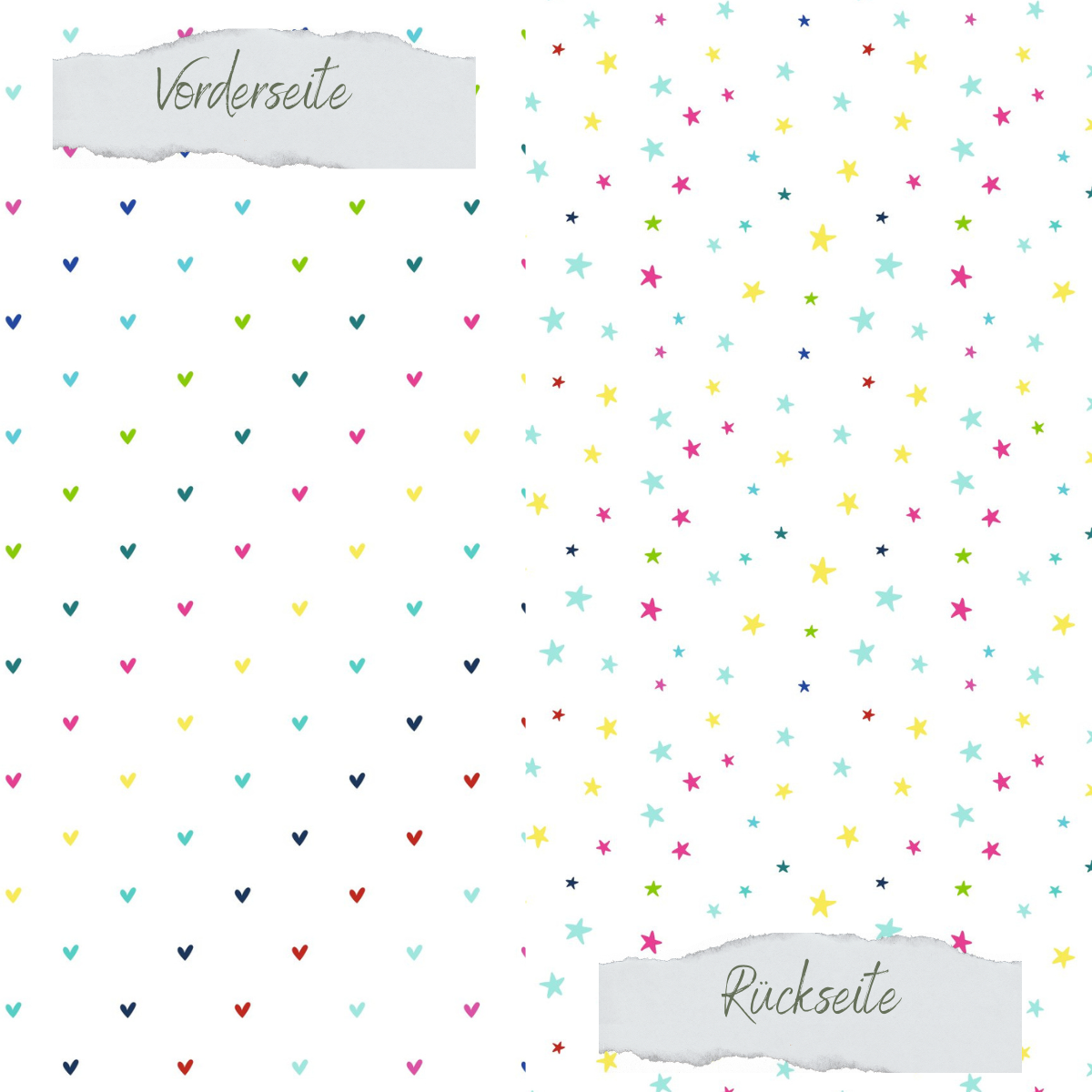 Papel de diseño - Sommer - Herzchen + Sternchen - Doppelseitig bedruckt