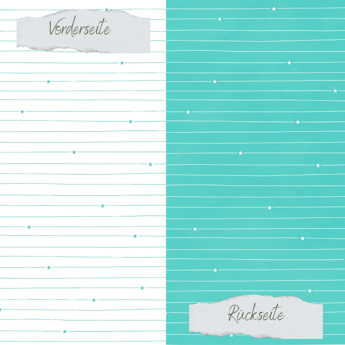 Designpapier - Basic - Sommertürkis - Doodle Linien mit Sternchen - Doppelseitig bedruckt
