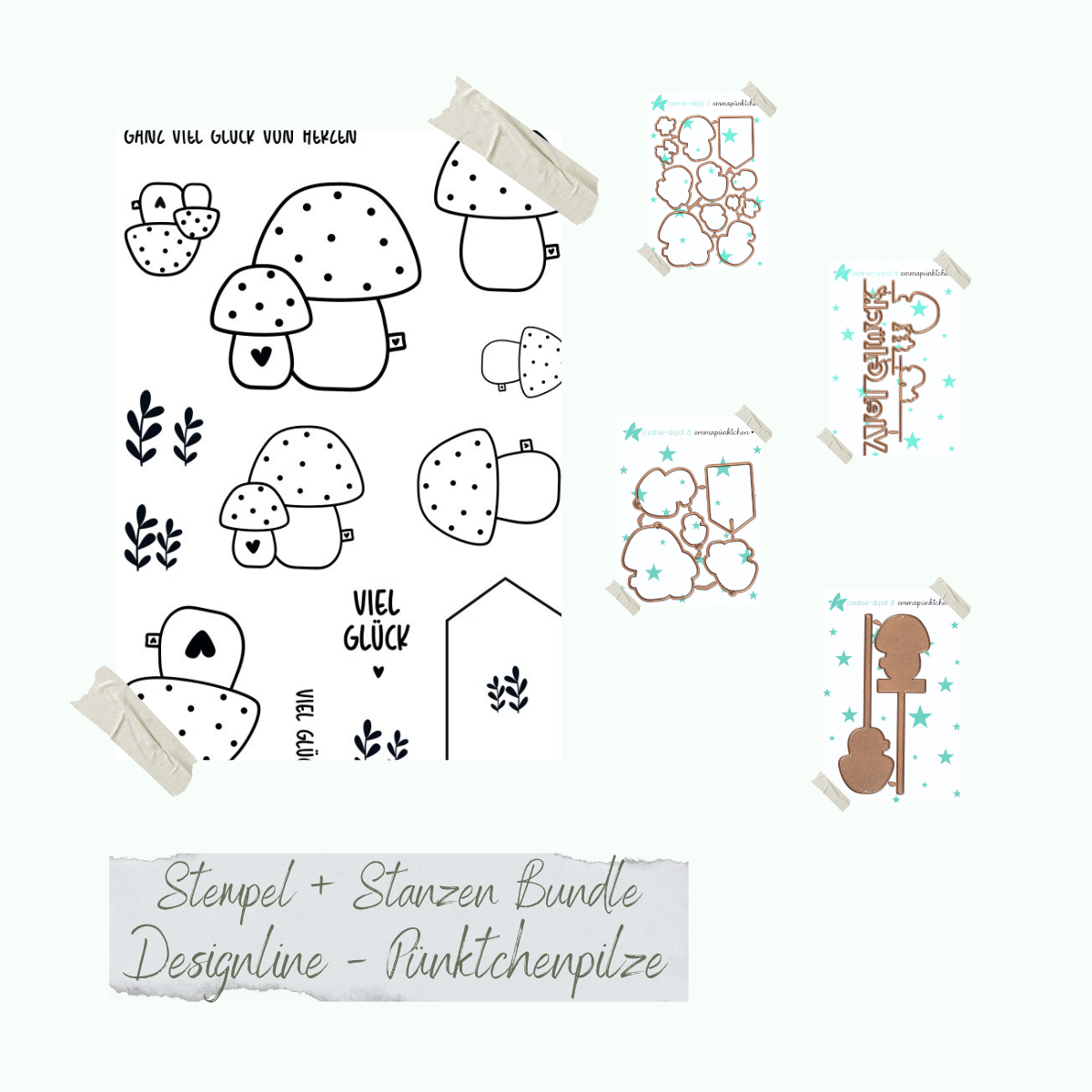 Bundle - Designline - Pünktchenpilze - Stempelset & Stanzen 