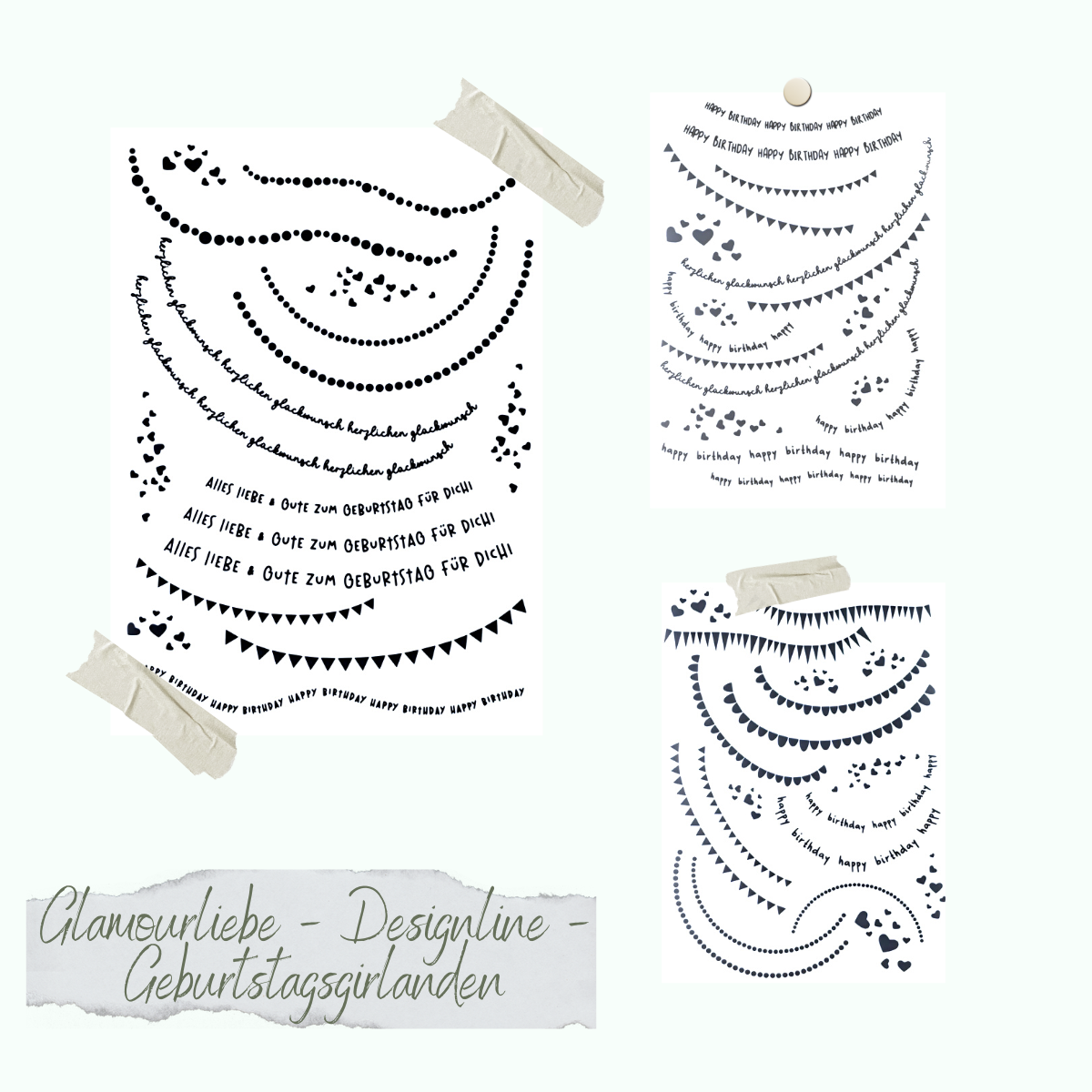 CD-Gla-001 Glamourliebe - Designline - Geburtstagsgirlanden - A5 - 3 Bögen