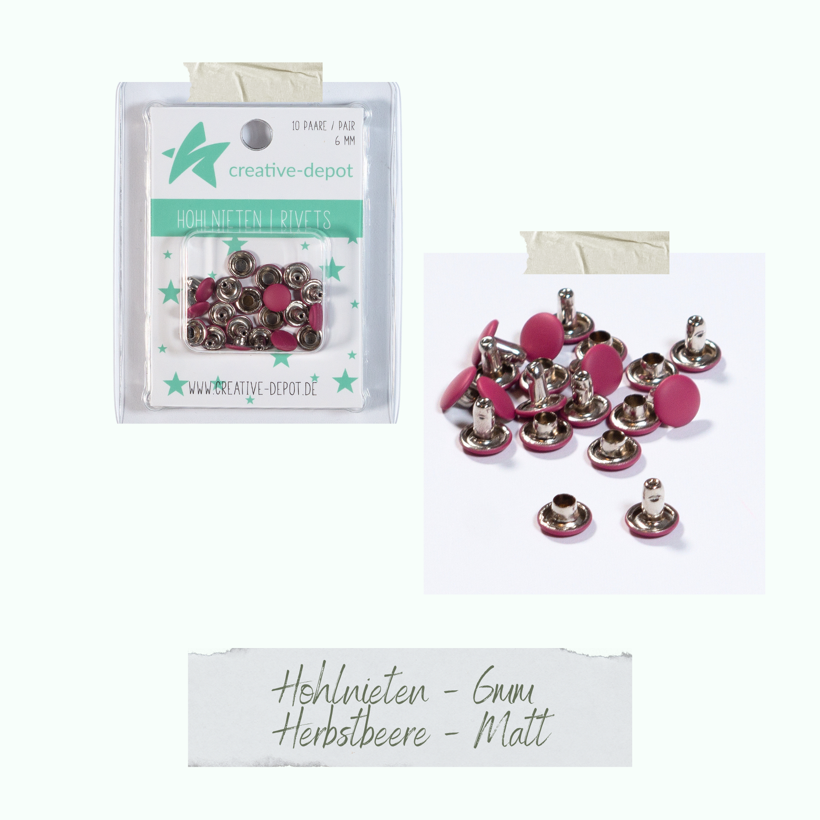 Doppelhohlnieten - Herbstbeere - Matt - 10 Paar - 6 mm