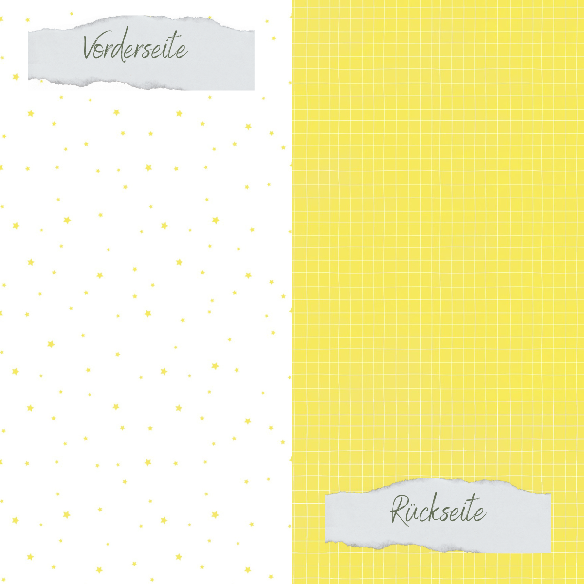 Designpapier - Basic - Zitrone - Doodle Gitter + Sternchenregen - Doppelseitig bedruckt