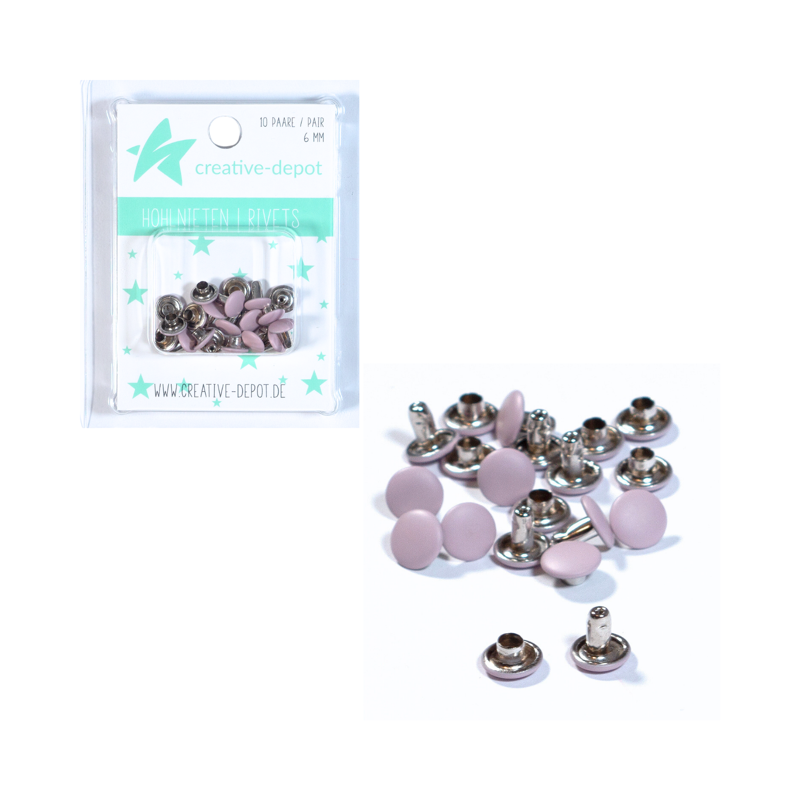 Doppelhohlnieten - Heide - Matt - 10 Paar - 6 mm