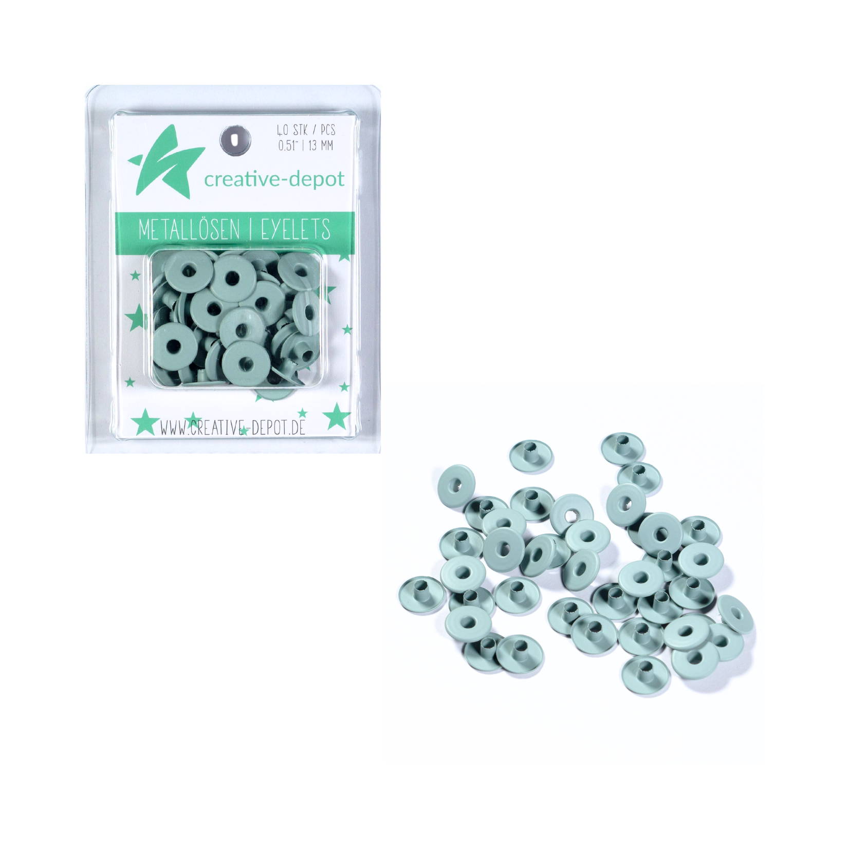 Breite Eyelets - Graugrün - Matt - 13 mm