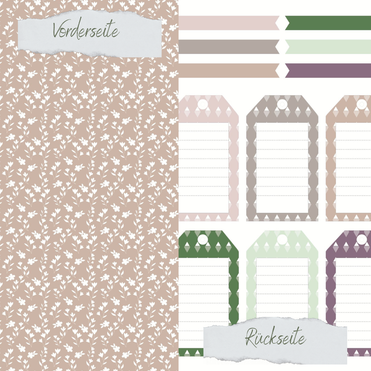 Designpapier - Designline - Scrapliebe - Vintage Blümchen - Labels und Tags - Doppelseitig bedruckt