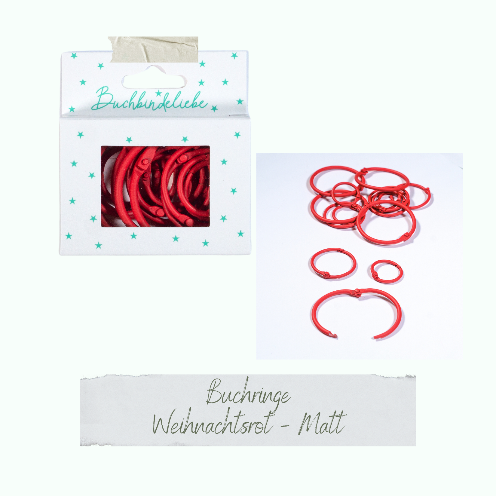 Buchringe - Weihnachtsrot - Matt - Buchbindeliebe - 15 Stück  Buchringe - Weihnachtsrot - Matt - Buchbindeliebe - 15 Stück