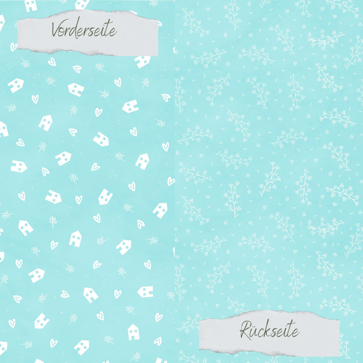 Designpapier - Basic - Meermint - Häuser + Zweige - Doppelseitig bedruckt 