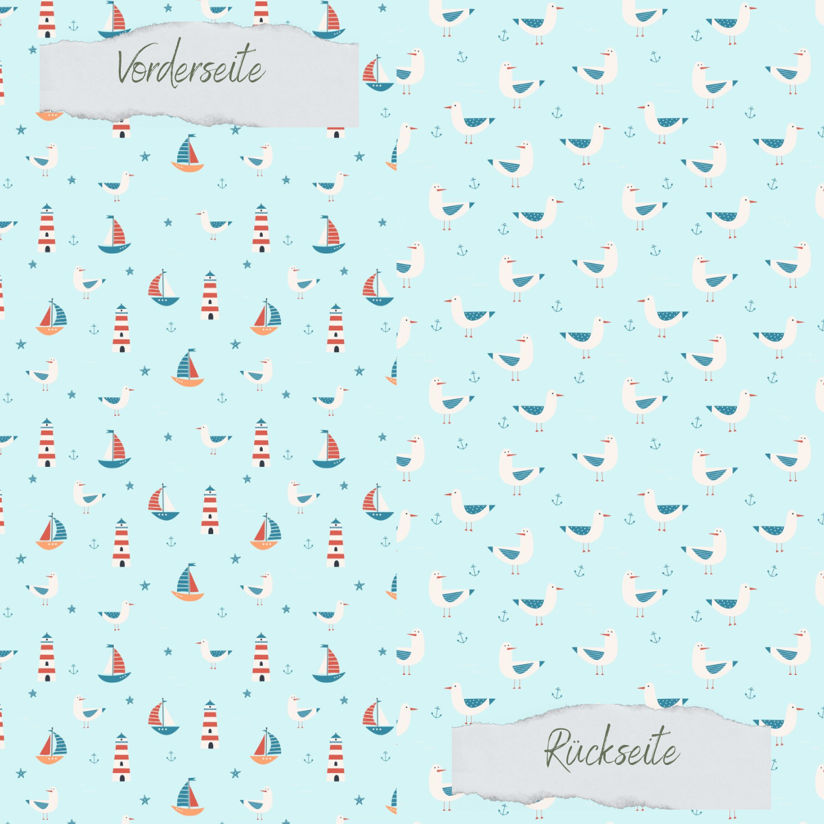 Papier décoratif - Möwen Aquamarine - Imprimé recto-verso