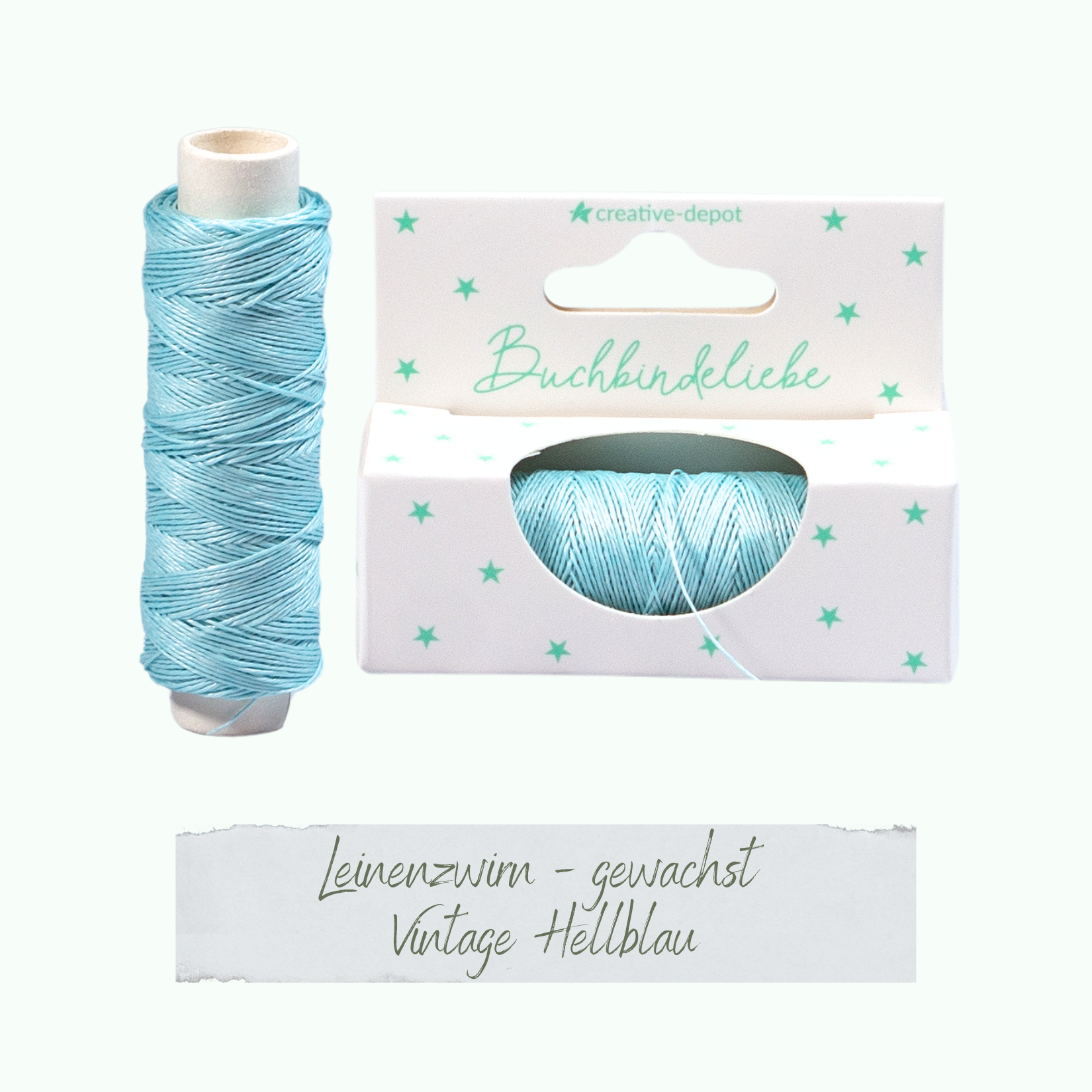 Leinenzwirn gewachst - Vintage Hellblau - Buchbindeliebe  Leinenzwirn gewachst - Vintage Hellblau - Buchbindeliebe