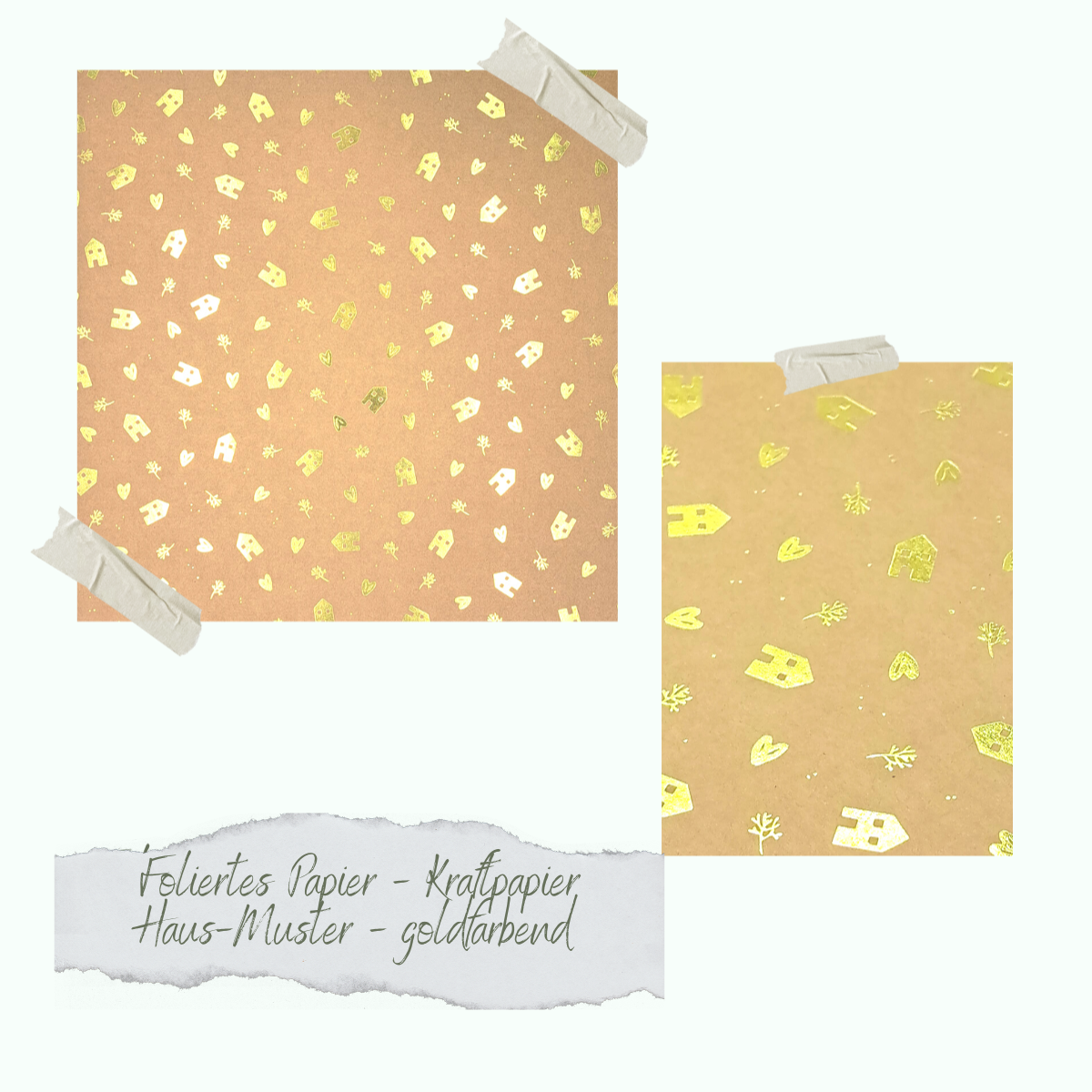 Foiled paper - Kraftpapier - Haus-Muster - goldfarbend