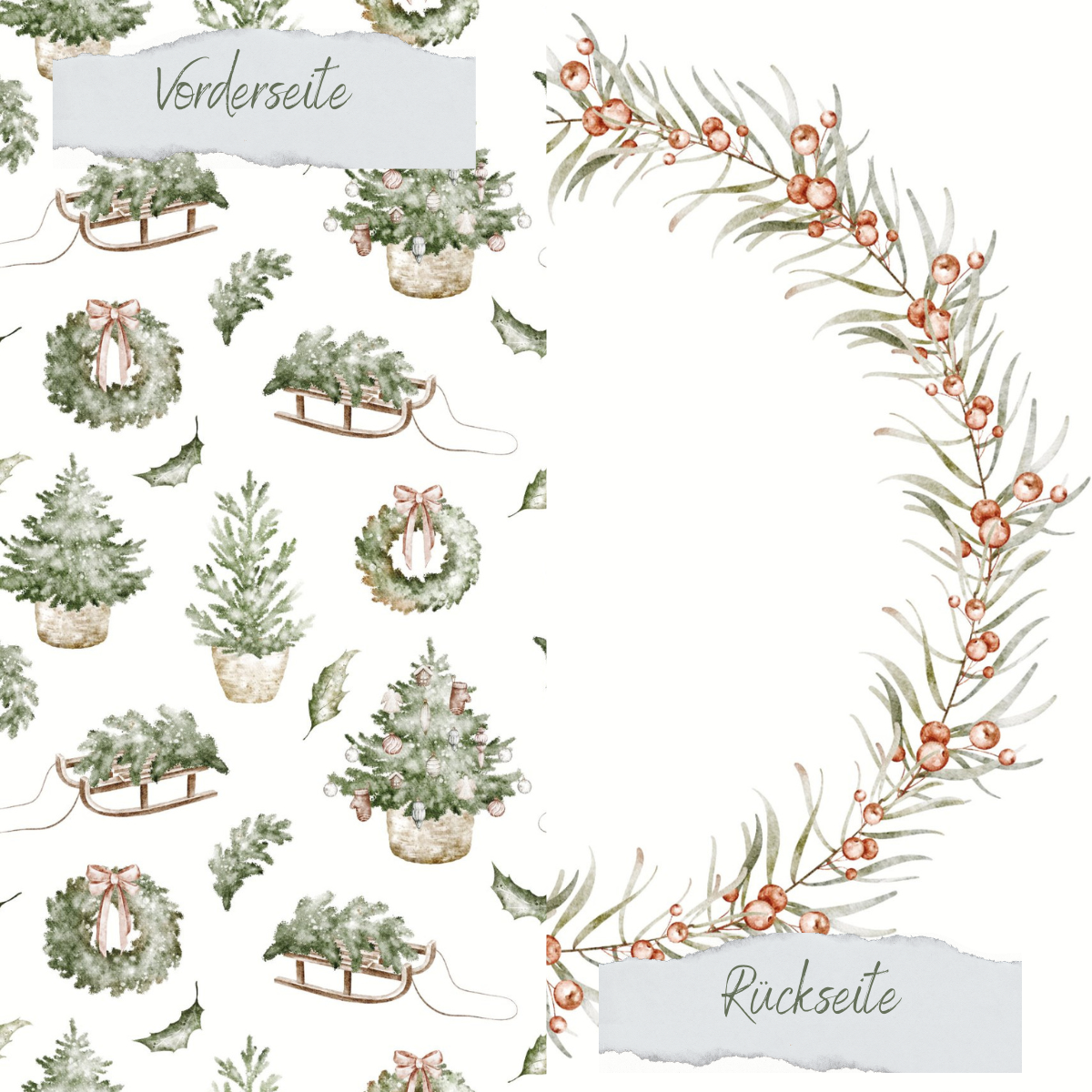 Papier décoratif - Vert de Noël - Imprimé recto-verso