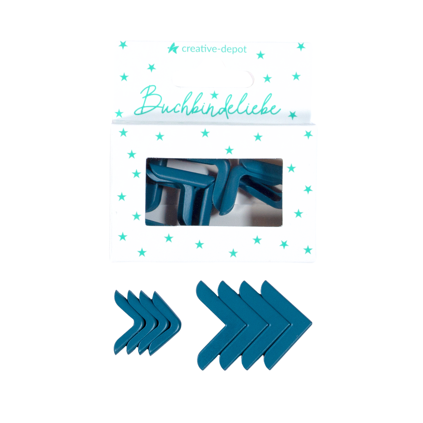 Buchecken - Pfauenblau - Matt - Buchbindeliebe - 8 Stück