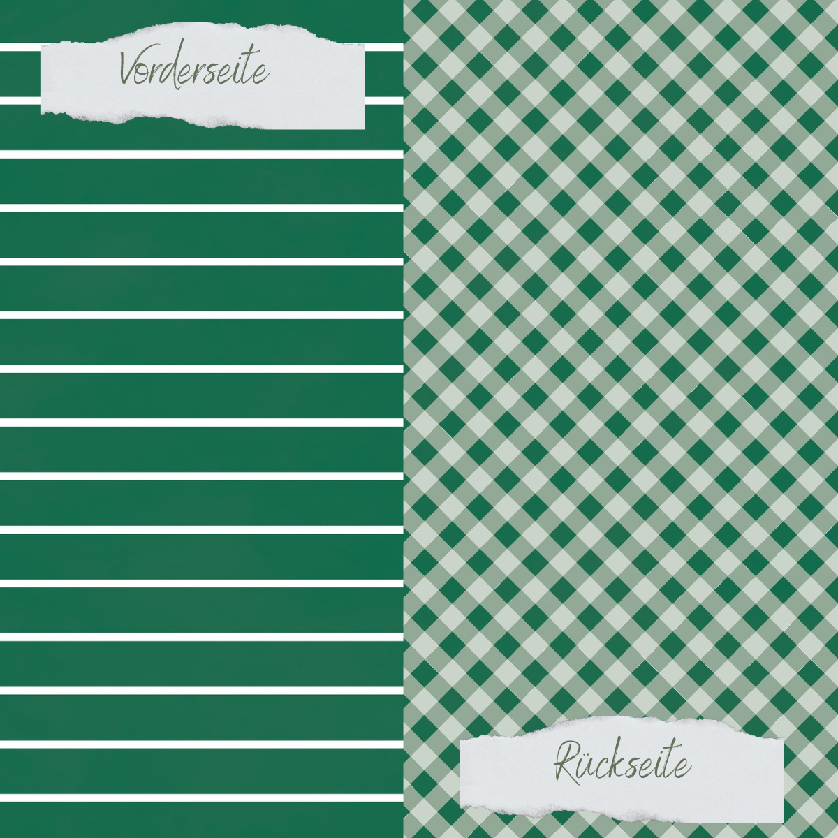 Designpapier - Basic - Tanne - Breite Streifen + Karo - Doppelseitig bedruckt 