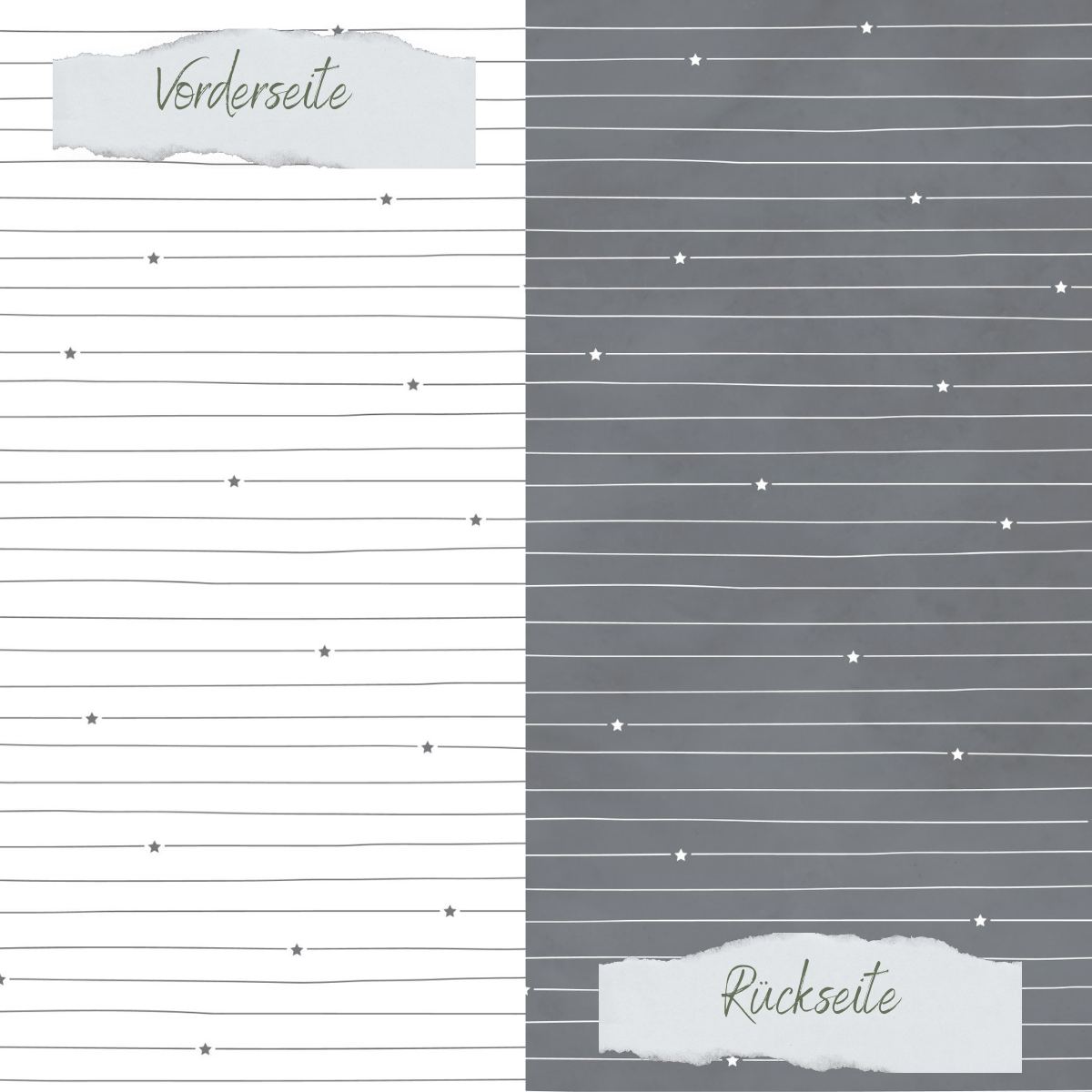 Designpapier - Basic - Dunkelgrau - Doodle Linien mit Sternchen - Doppelseitig bedruckt