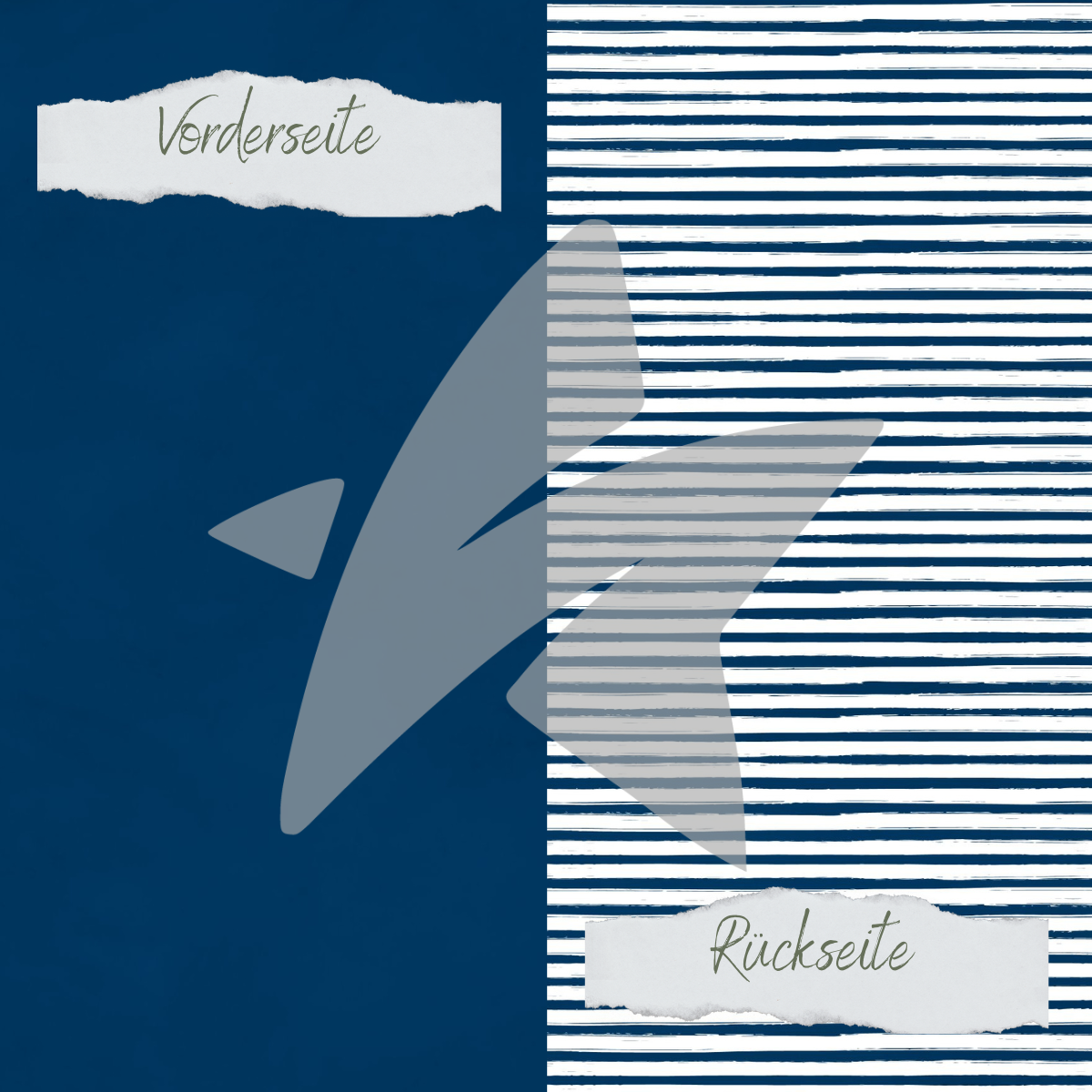 Designpapier - Basic - Marineblau - Streifen + Uni - Doppelseitig bedruckt