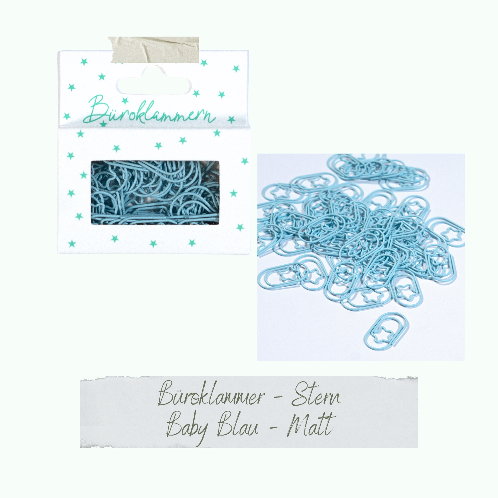 Büroklammer Stern - Baby Blau - Matt - 50 Stück Büroklammer Stern - Baby Blau - Matt - 50 Stück