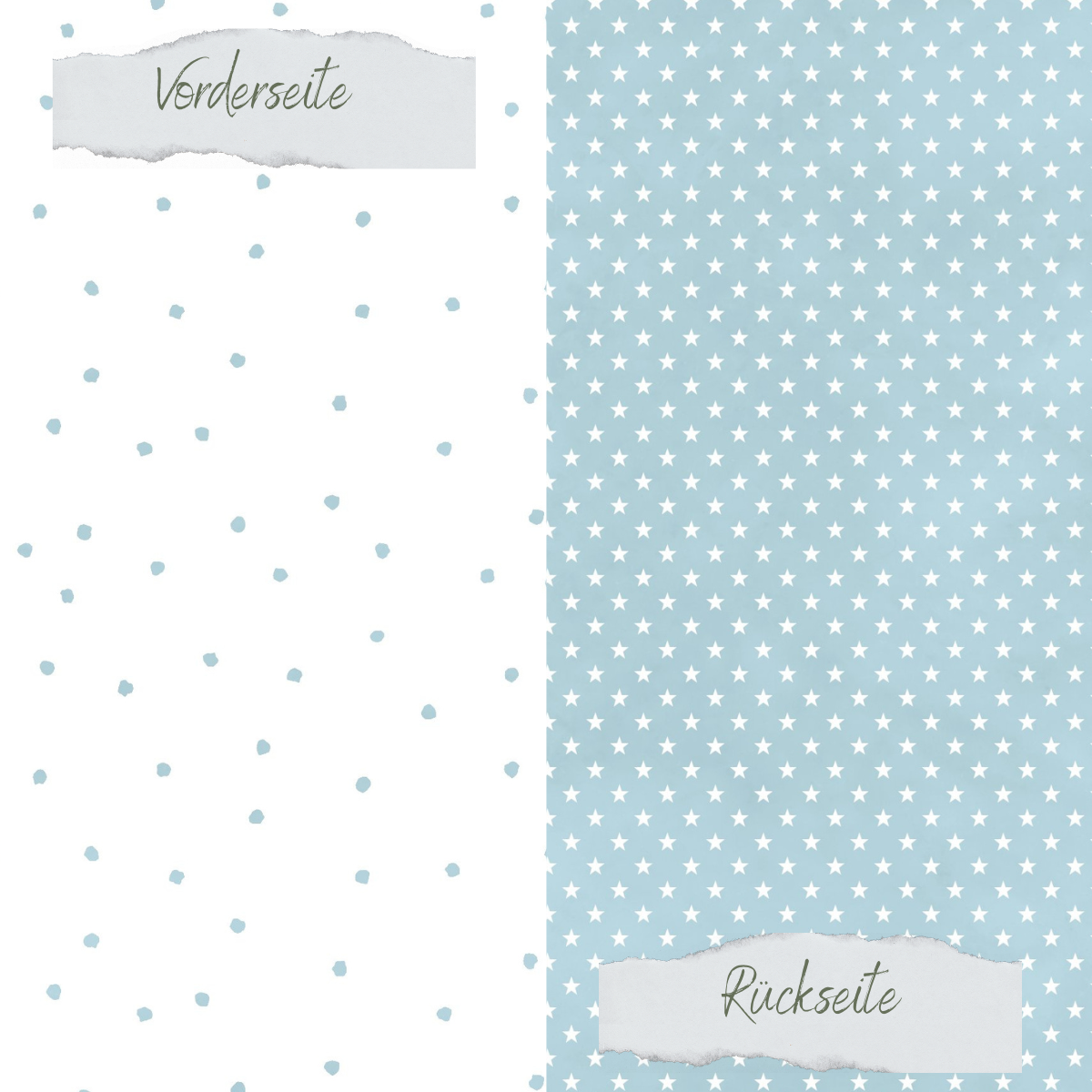 Designpapier - Basic - Vintage Hellblau - Tupfen + Sternchen - Doppelseitig bedruckt