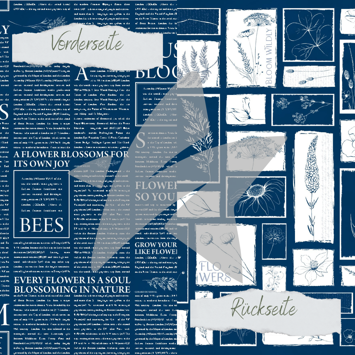 Design paper - Basic - Marineblau - Newspaper + Wildflowes - Printed on both sides