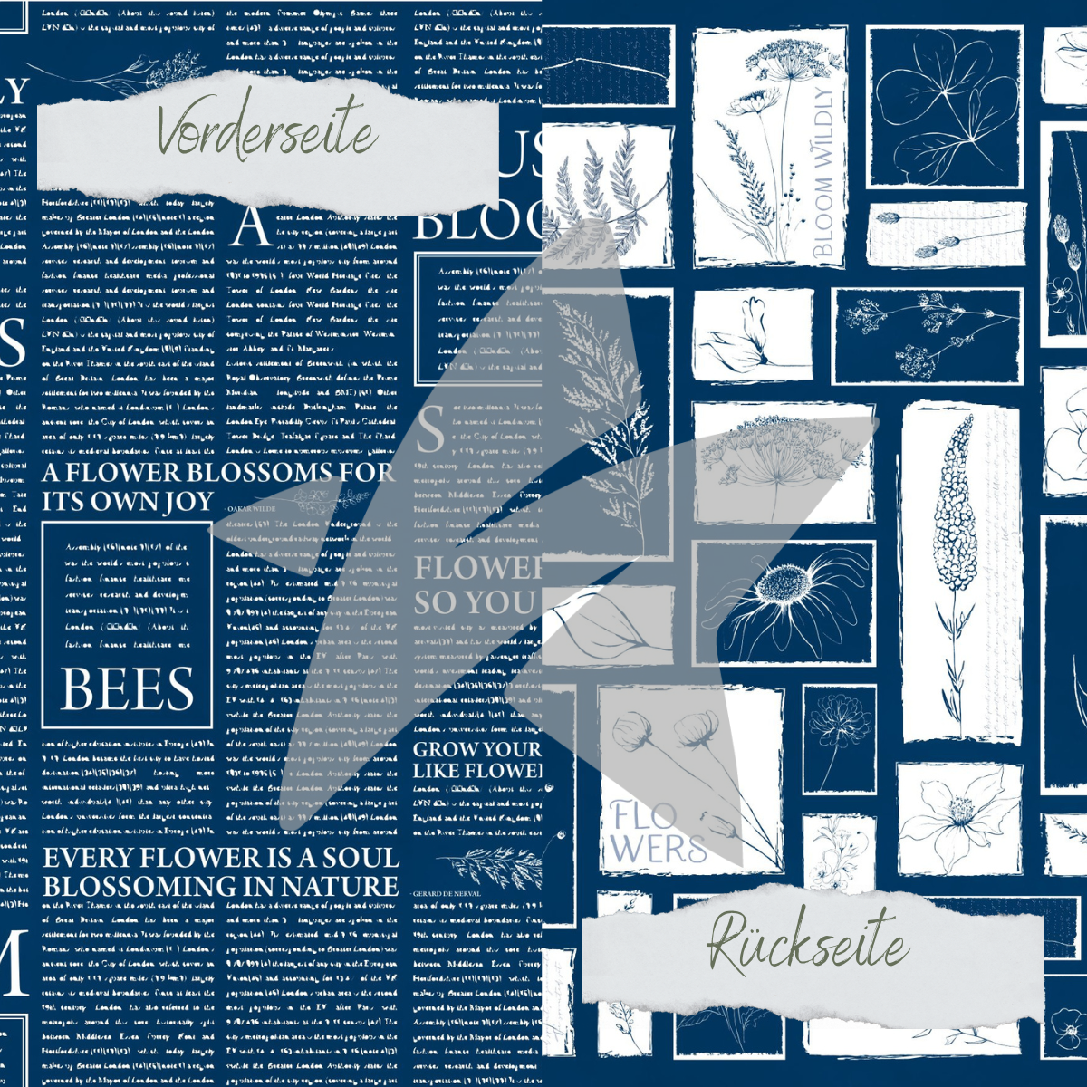CD-BP-099 Papel de diseño - Basic - Marineblau - Newspaper + Wildflowers - Impreso por las dos caras