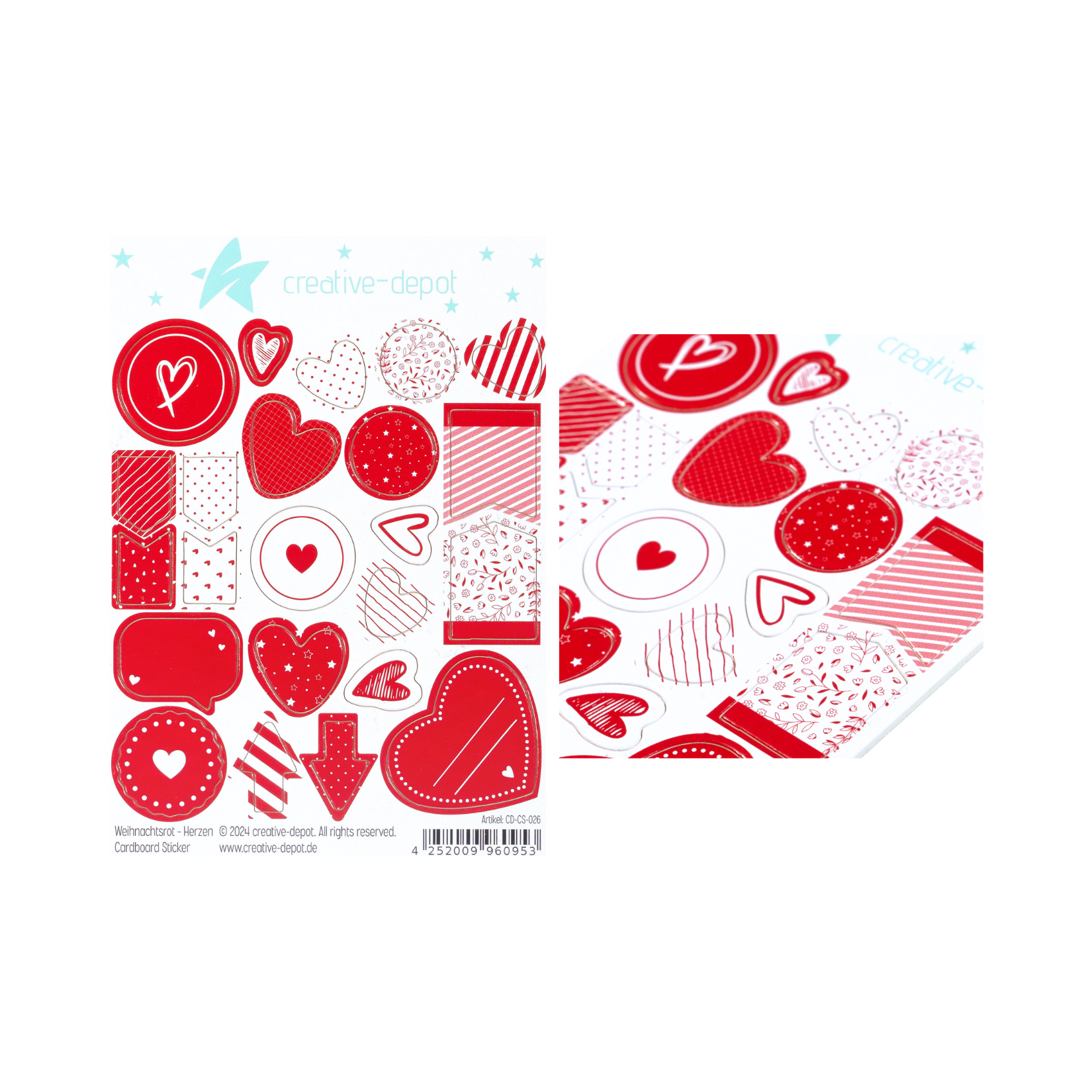 Cardboard Sticker - Weihnachtsrot - Herzen