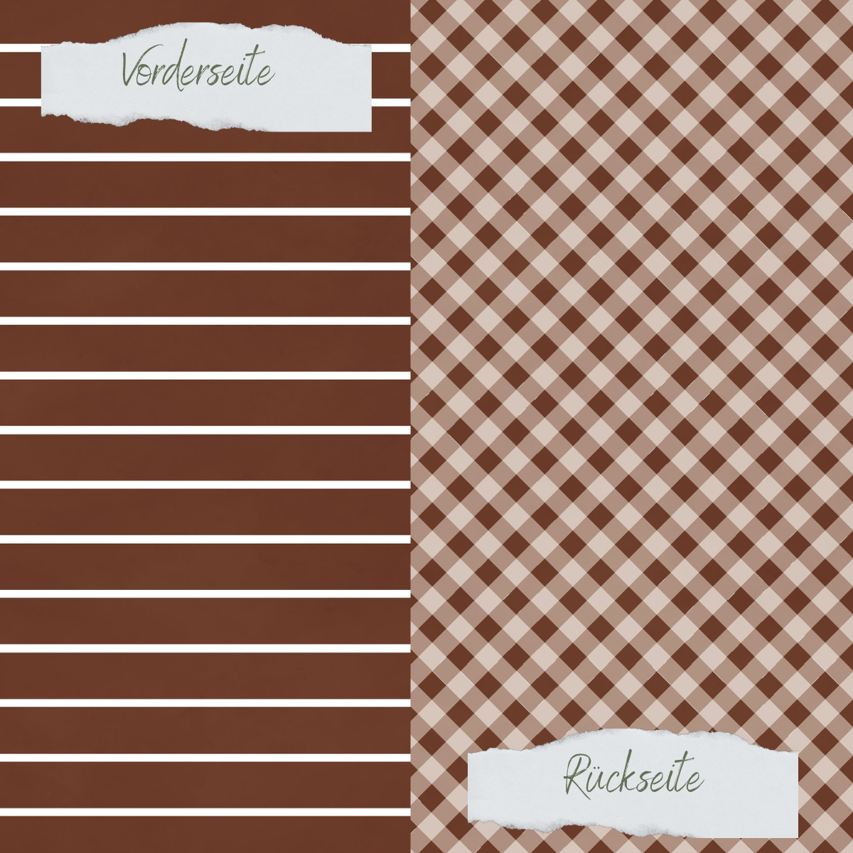 Designpapier - Basic - Schokolade - Breite Linien + Karo - Doppelseitig bedruckt 