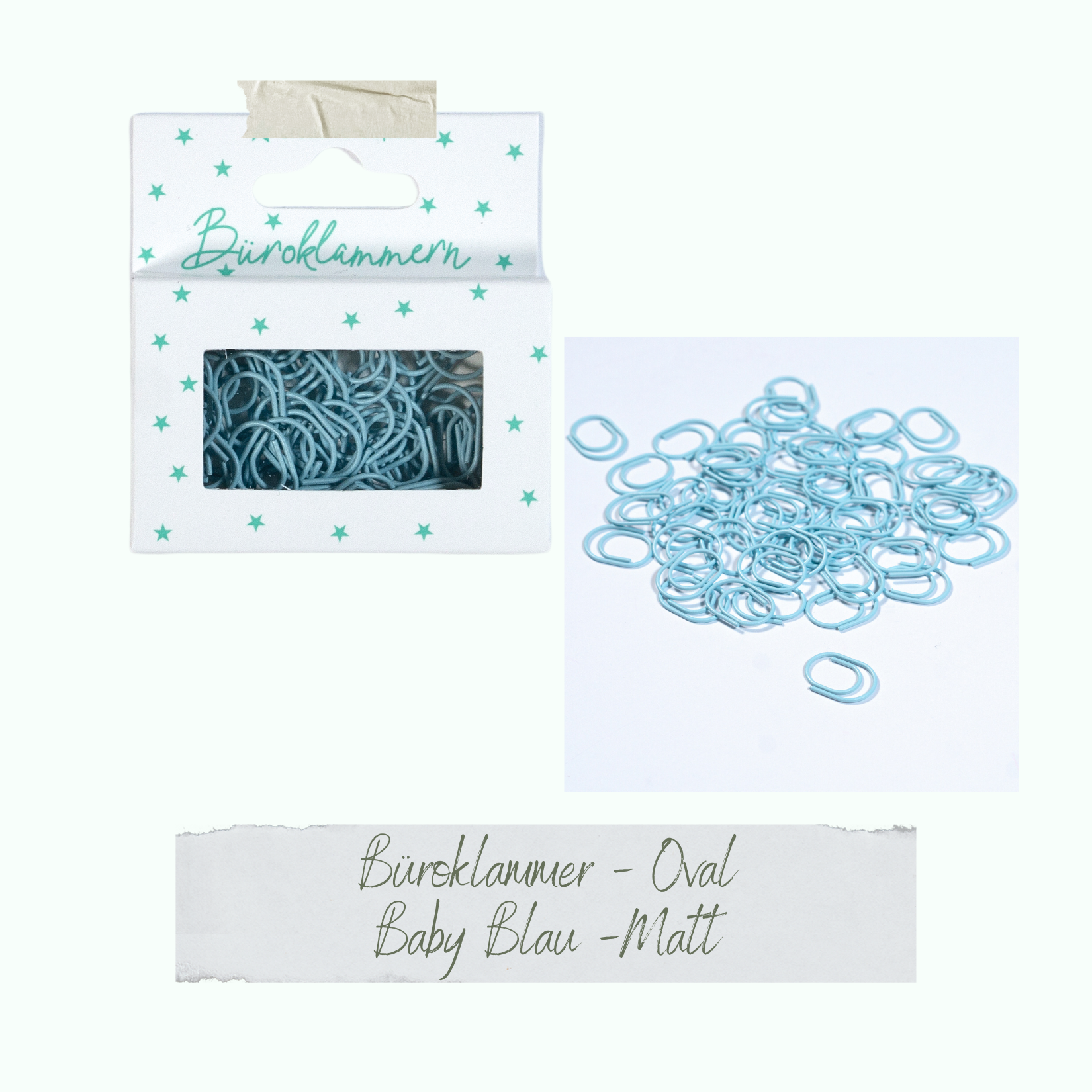 Büroklammer Oval - Baby Blau - Matt - 50 Stück Büroklammer Oval - Baby Blau - Matt - 50 Stück