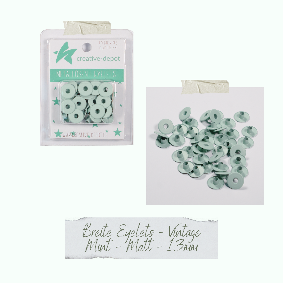 CD-EY-052_Breite-Eyelets-Vintage-Mint-Matt-13mm Breite Eyelets - Vintage Mint - Matt - 13 mm
