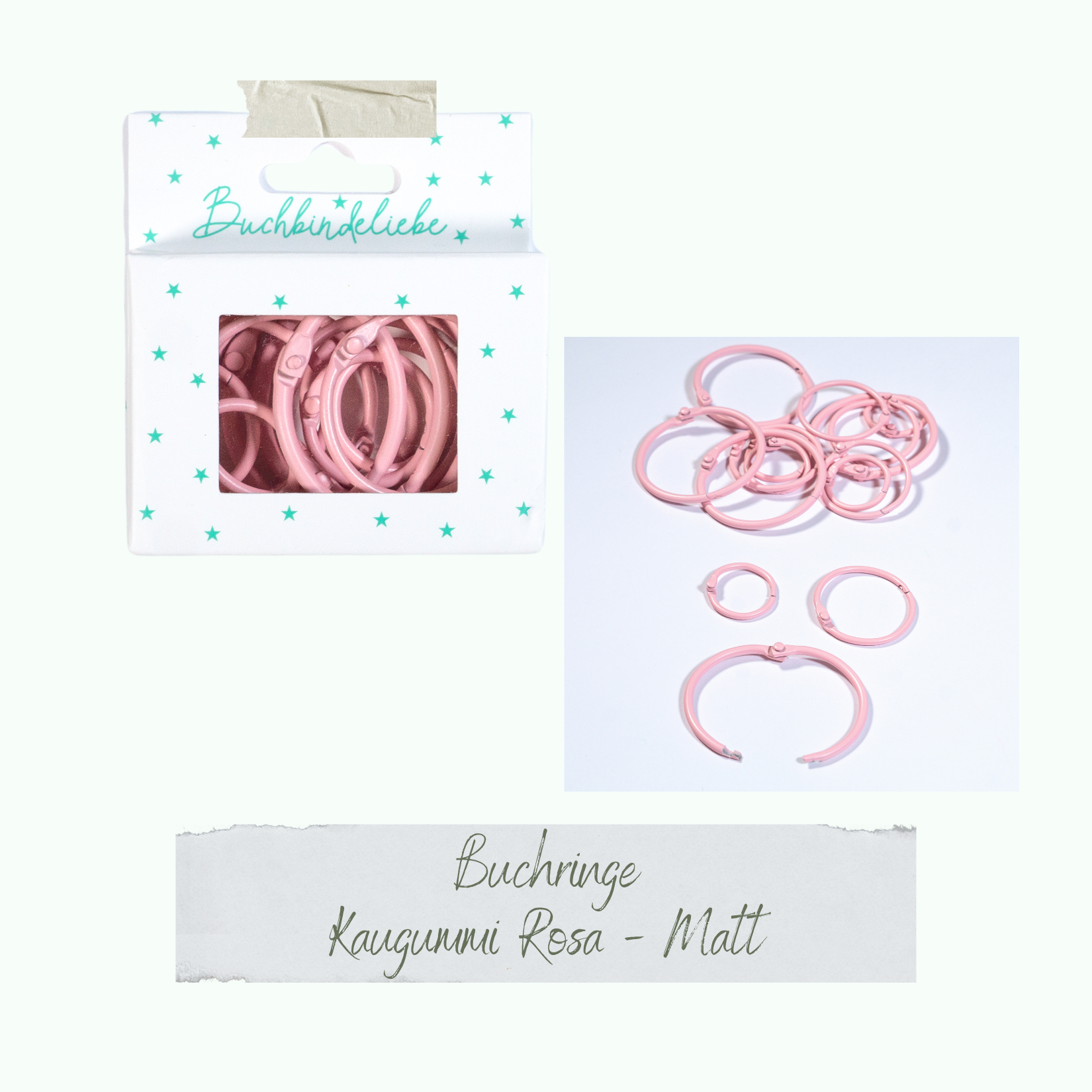 Buchringe - Kaugummi Rosa - Matt - Buchbindeliebe - 15 Stück Buchringe - Kaugummi Rosa - Matt - Buchbindeliebe - 15 Stück