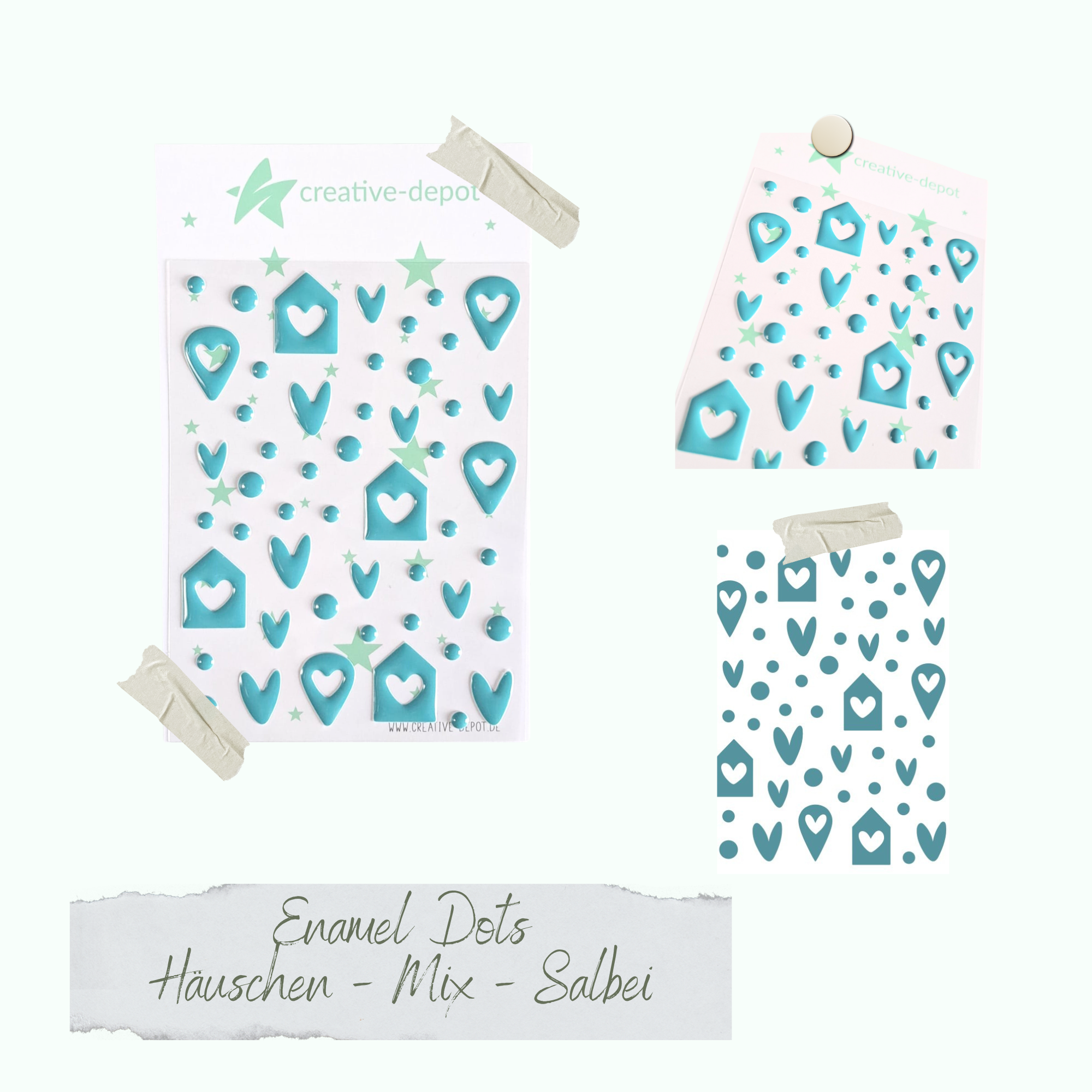 CD-ED-083 Enamel Dots - Häuschen Mix - Salbei