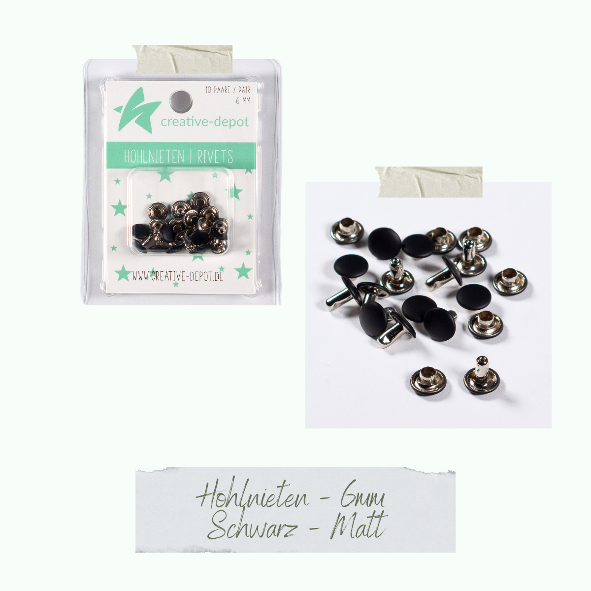 Doppelhohlnieten - Schwarz - Matt - 10 Paar - 6 mm Doppelhohlnieten - Schwarz - Matt - 10 Paar - 6 mm
