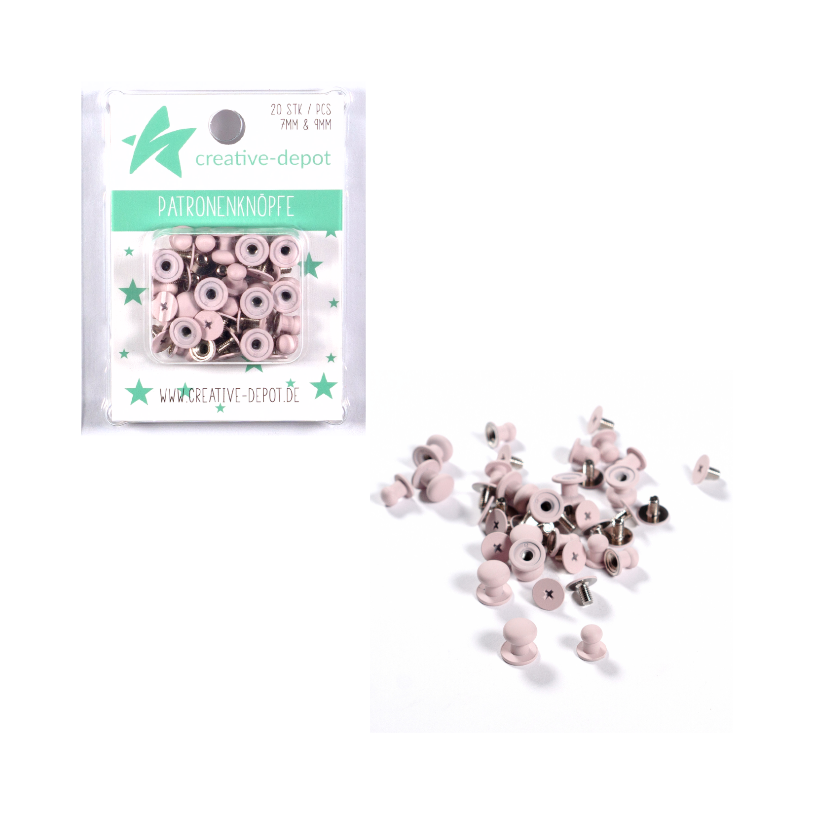 Patronenknopf - Pastell Flieder - Matt - 20 Stück - 7 mm & 9 mm