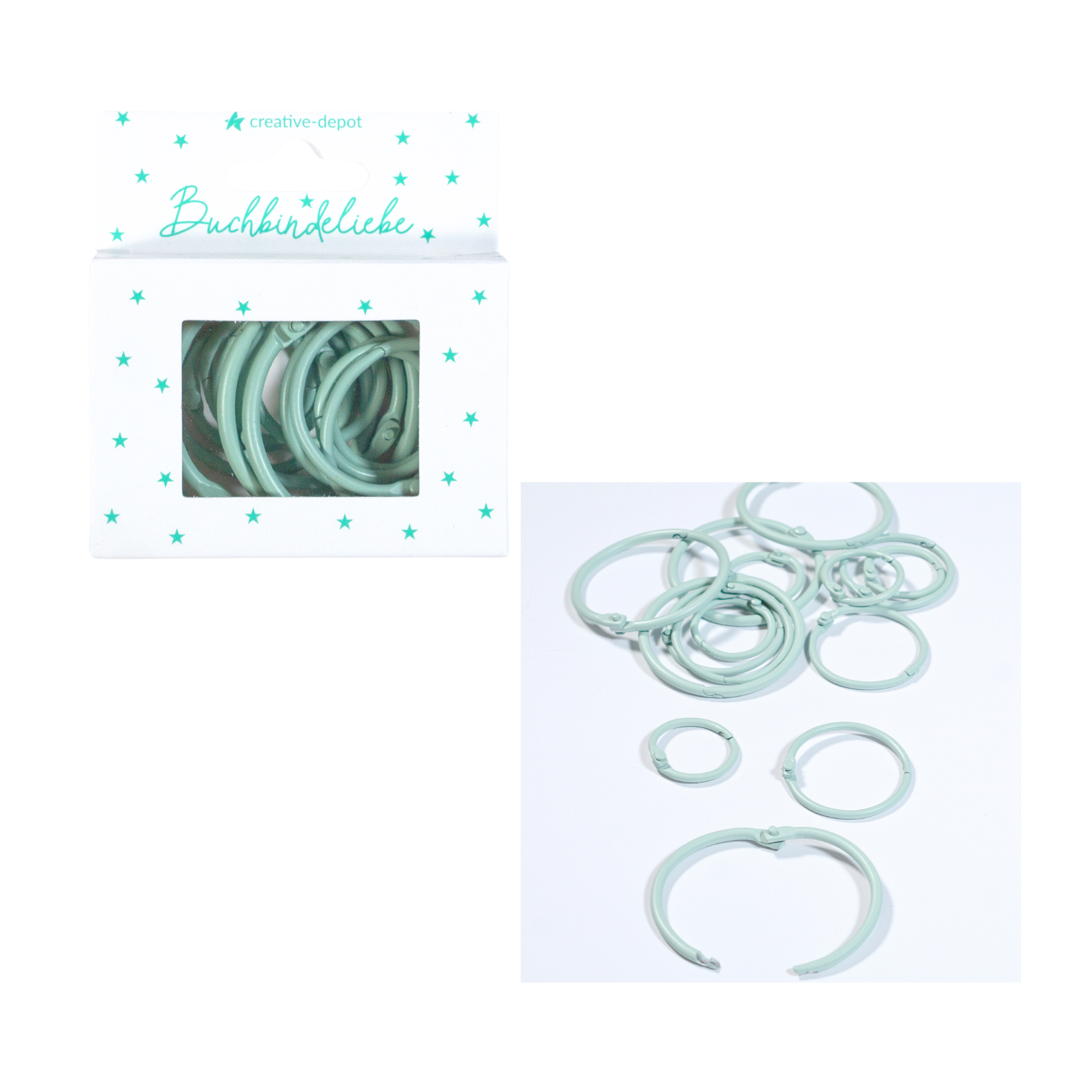 Buchringe - Vintage Mint - Matt - Buchbindeliebe - 15 Stück