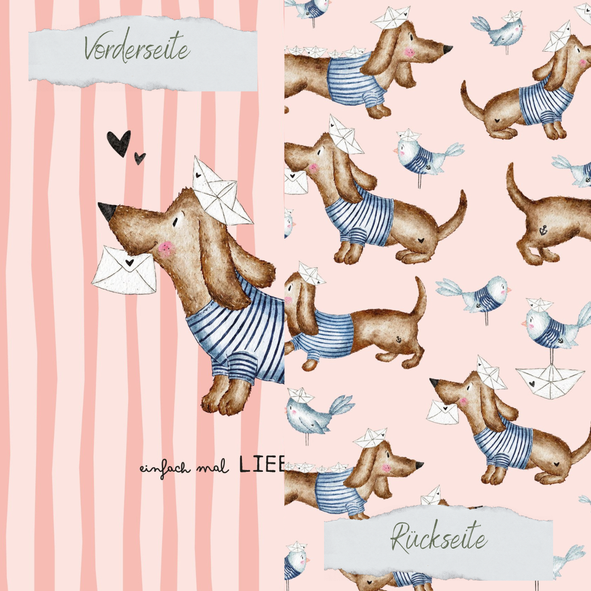 Designpapier - Designline - Maritimer Dackel - Doppelseitig bedruckt