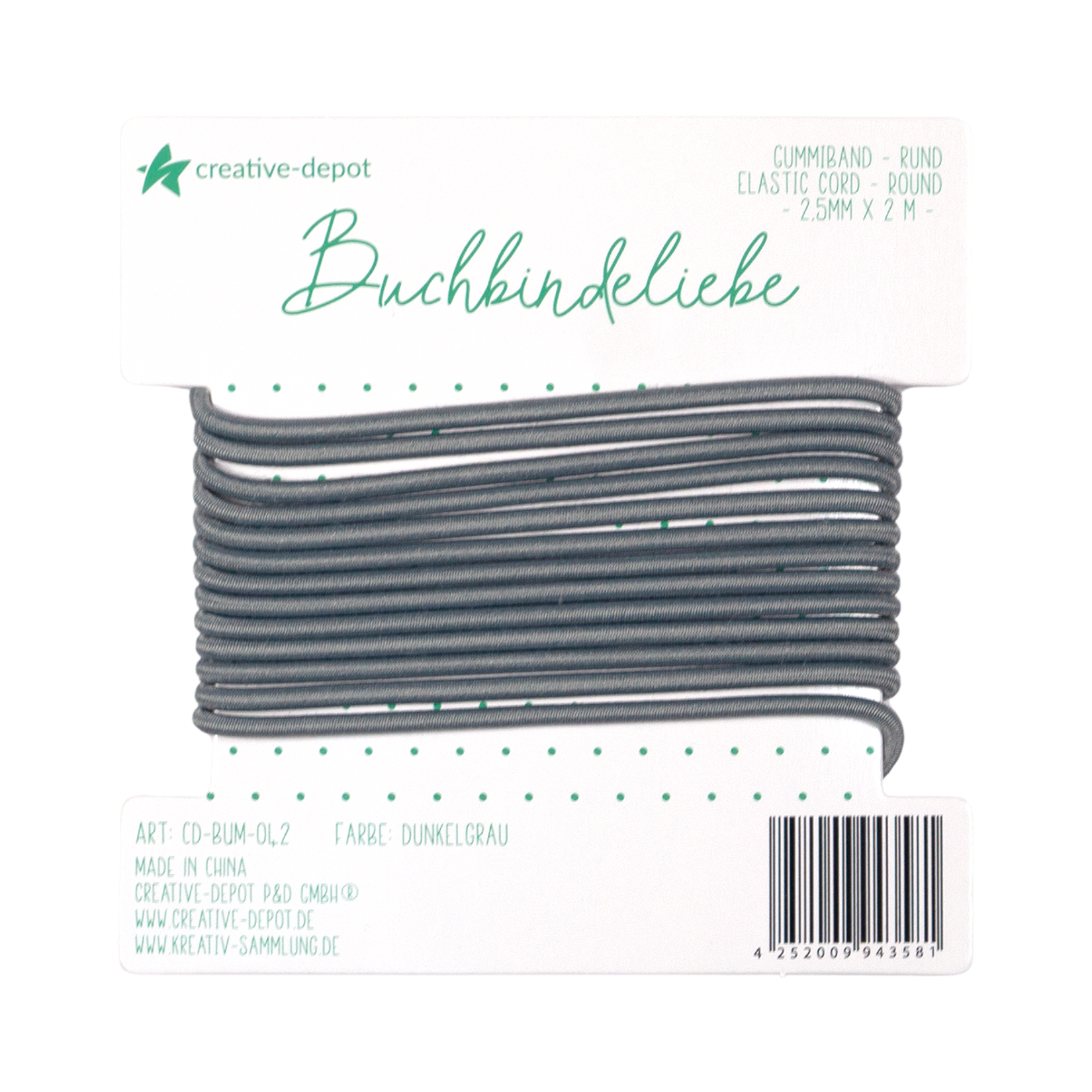 Gummiband - Dunkelgrau - rund - Buchbindeliebe