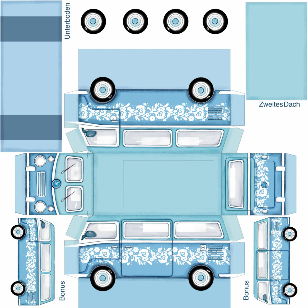 Designpapier - Vintage Bus - Blumen
