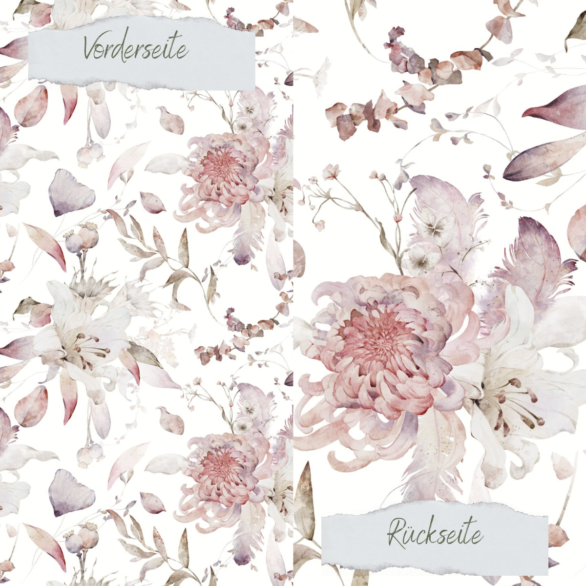 Papier décoratif - Blüten und Federn - Imprimé recto-verso