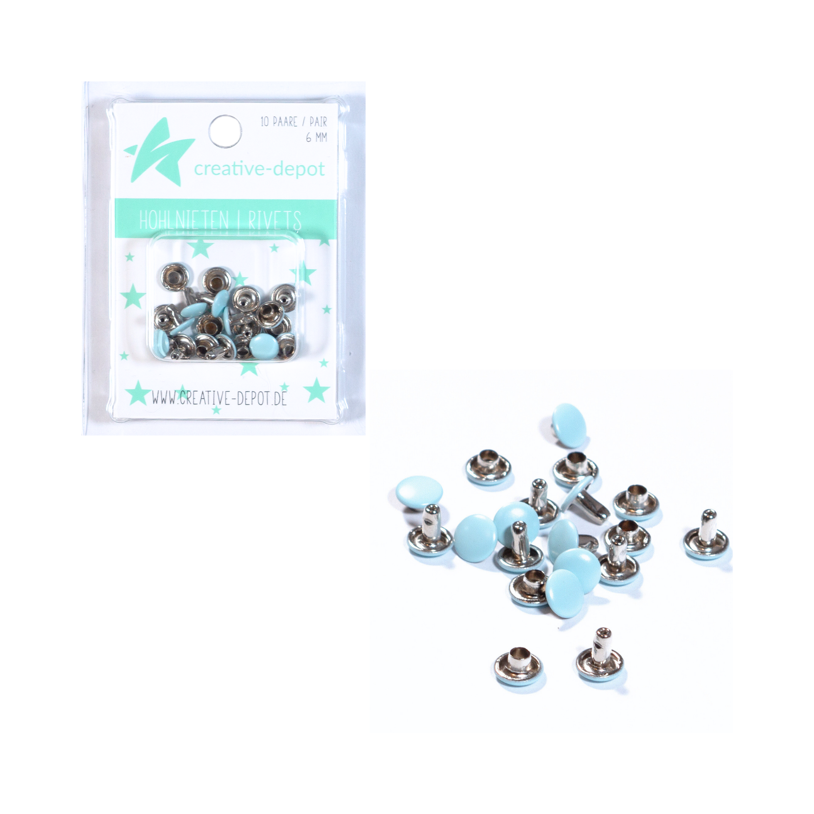 Doppelhohlnieten - Vintage Hellblau - Matt - 10 Paar - 6 mm