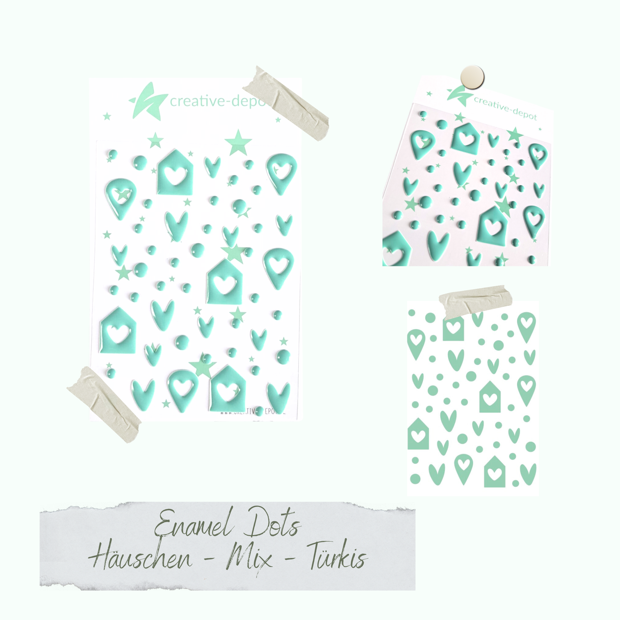 CD-ED-095 Enamel Dots - Häuschen Mix - Türkis