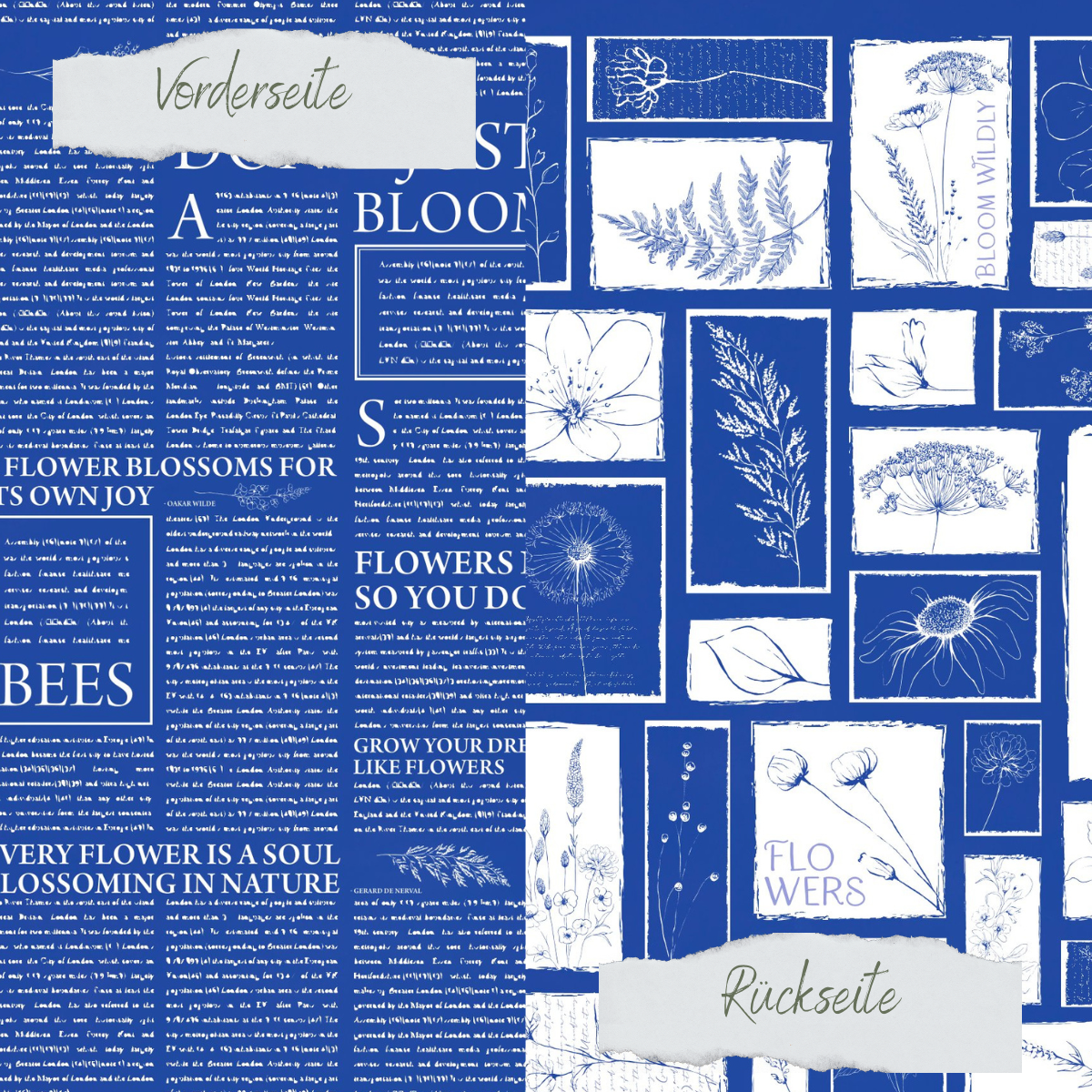 Papier à dessin - Basic - Tintenblau - Newspaper + Wildflowers - Doppelseitig bedruckt  